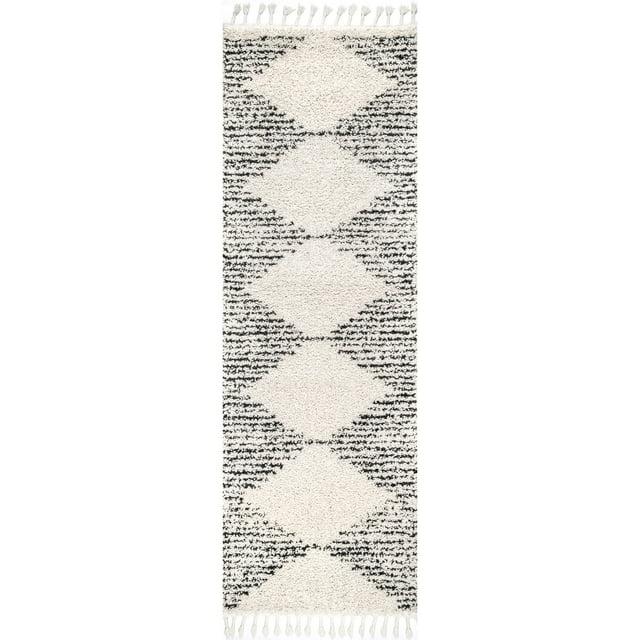 Nuloom Bria Trellis 2x10 Runner Shag Indoor Area Rug for Living Room Bedroom Dining Room Nursery Entryway Hallway, Off White/Charcoal