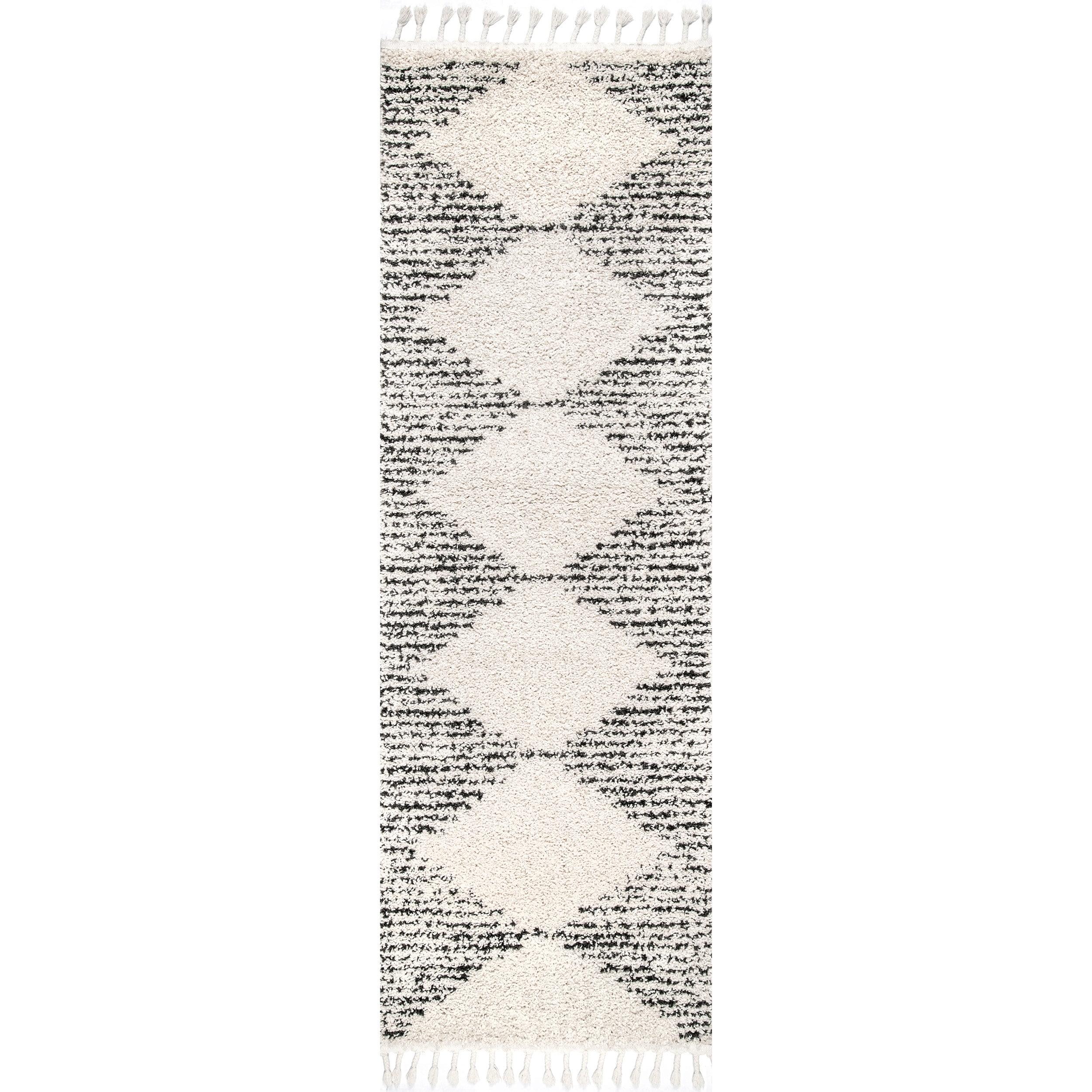 Nuloom Bria Trellis 2x6 Runner Shag Indoor Area Rug for Living Room Bedroom Dining Room Nursery Entryway Hallway, Off White/Charcoal