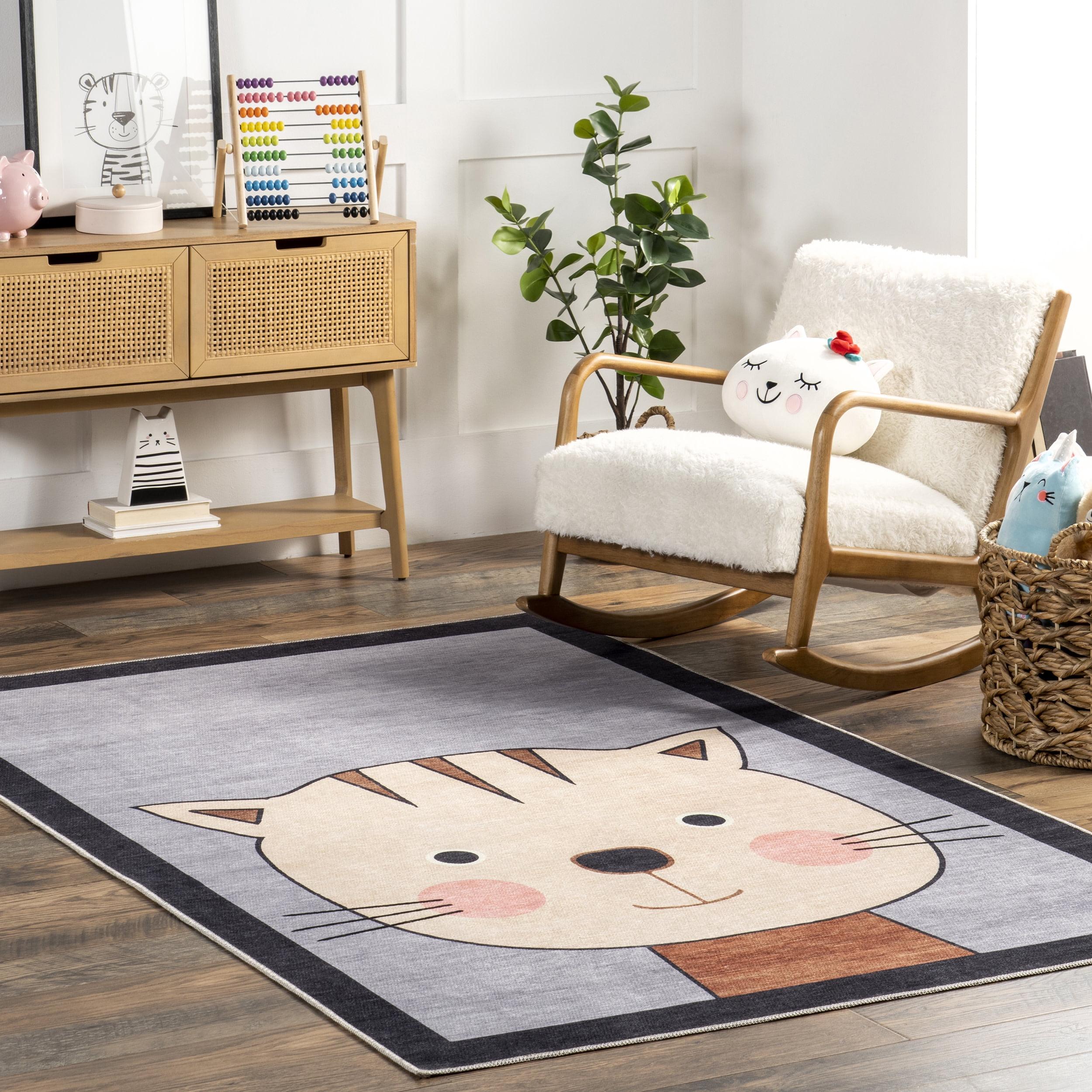 Blue Kids Washable Non-Slip Synthetic Area Rug