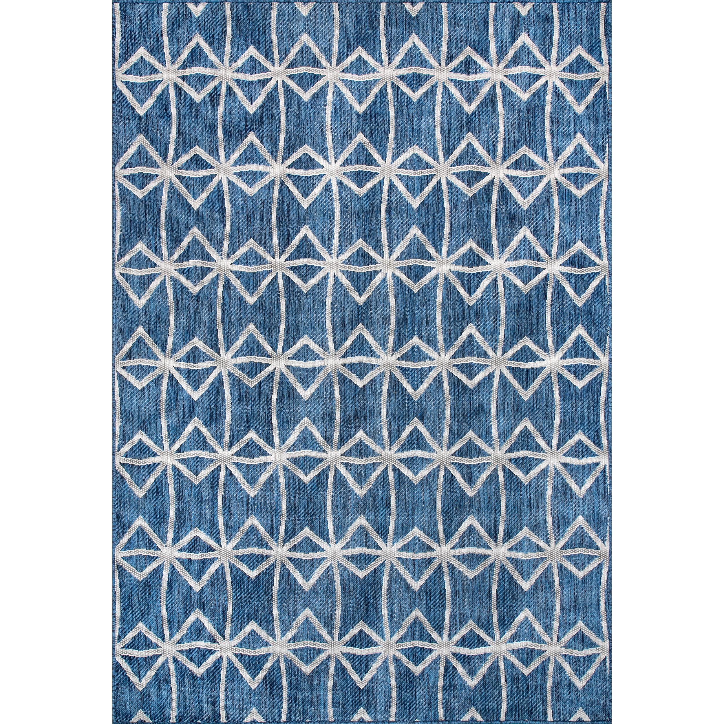 Modern Geometric Trellis 4' x 6' Blue Synthetic Area Rug