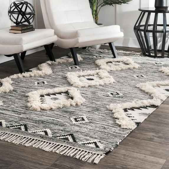 Nuloom Savannah Diamond 12x18 Wool Indoor Area Rug for Living Room Bedroom Dining Room Kitchen, Black/Ivory