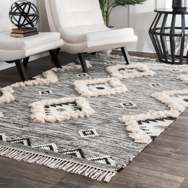 Nuloom Savannah Diamond 12x18 Wool Indoor Area Rug for Living Room Bedroom Dining Room Kitchen, Black/Ivory