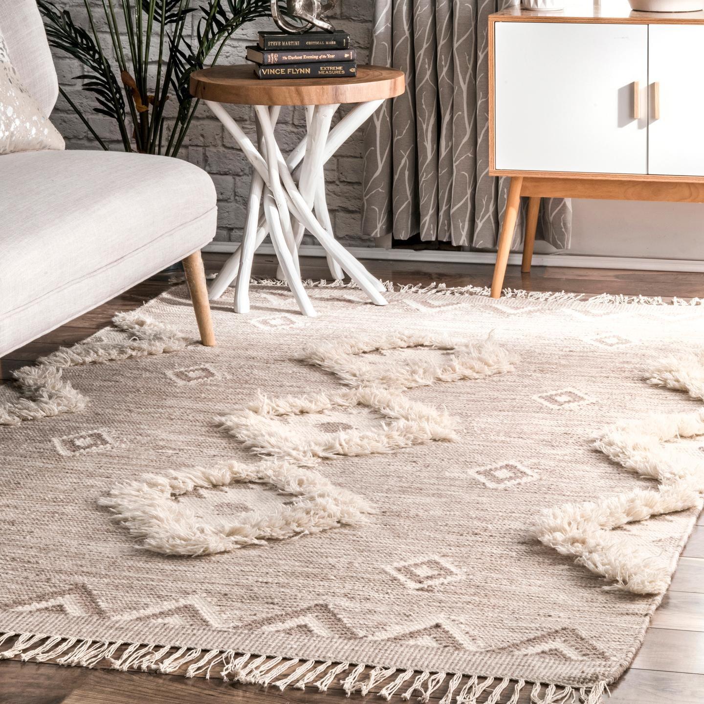 Nuloom Savannah Geometric 6 Round Wool Indoor Area Rug for Living Room Bedroom Dining Room Kitchen, Beige/Ivory