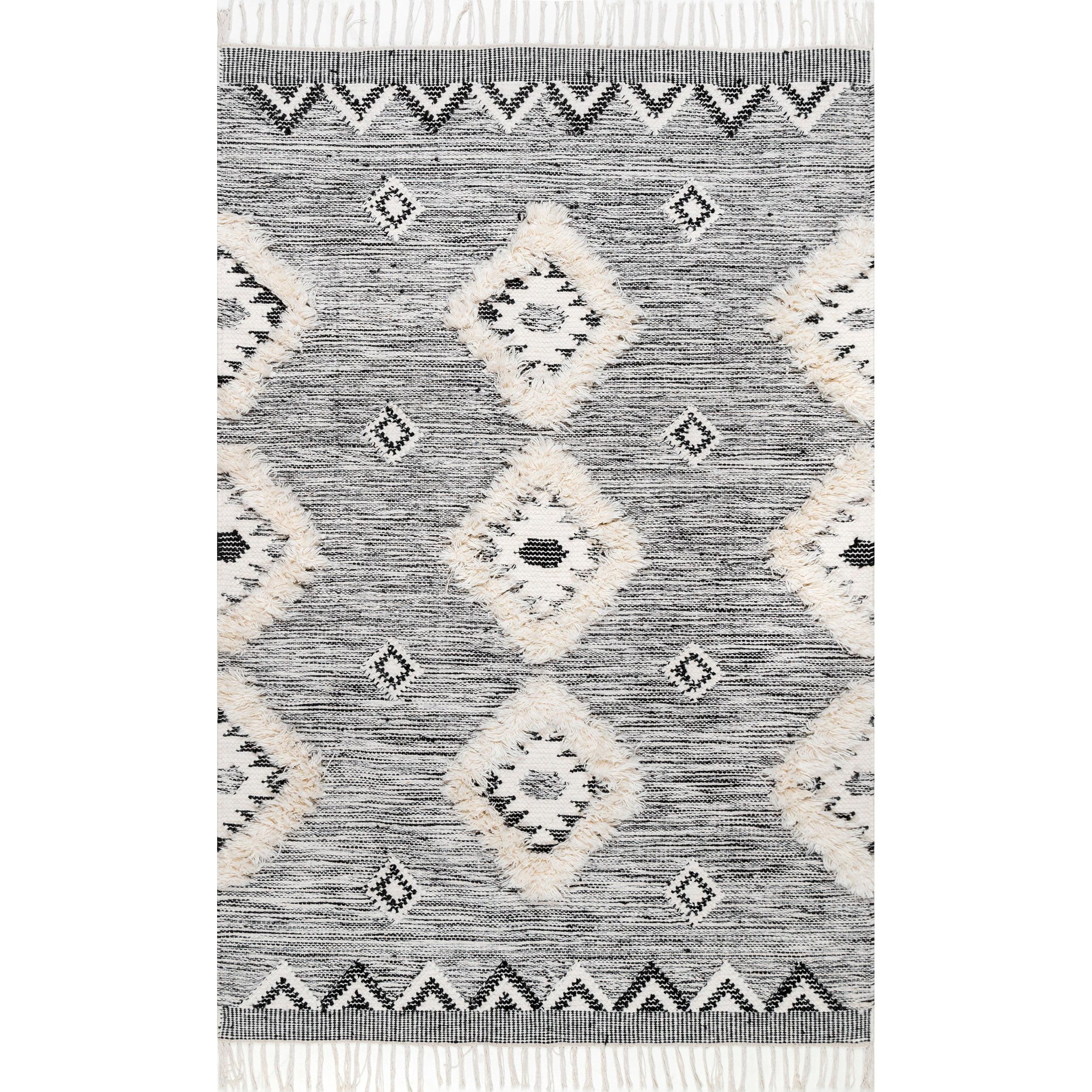 Nuloom Savannah Diamond 8 Square Wool Indoor Area Rug for Living Room Bedroom Dining Room Kitchen, Black/Ivory