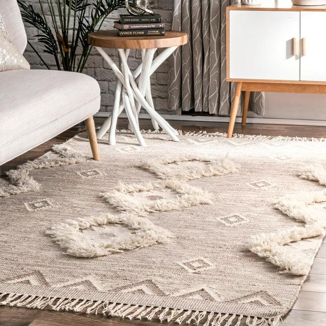 Nuloom Savannah Geometric 2x6 Wool Runner Indoor Area Rug for Living Room Bedroom Dining Room Entryway Hallway Kitchen, Beige/Ivory