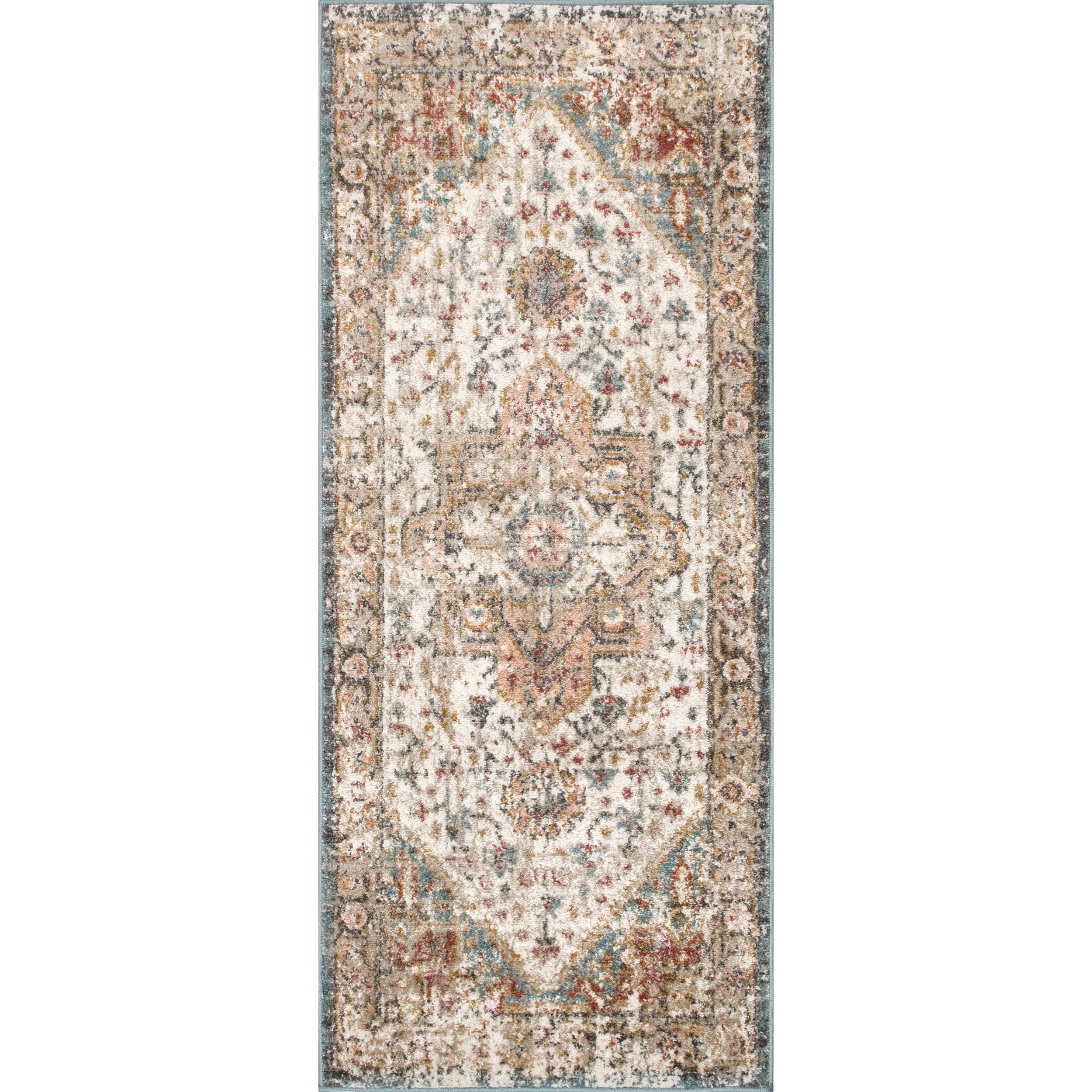 Nuloom 2x8 Justine Vintage Medallion Indoor Area Rug, Beige, Faded Persian Design, Stain Resistant, BedroomLiving Room, Kitchen,