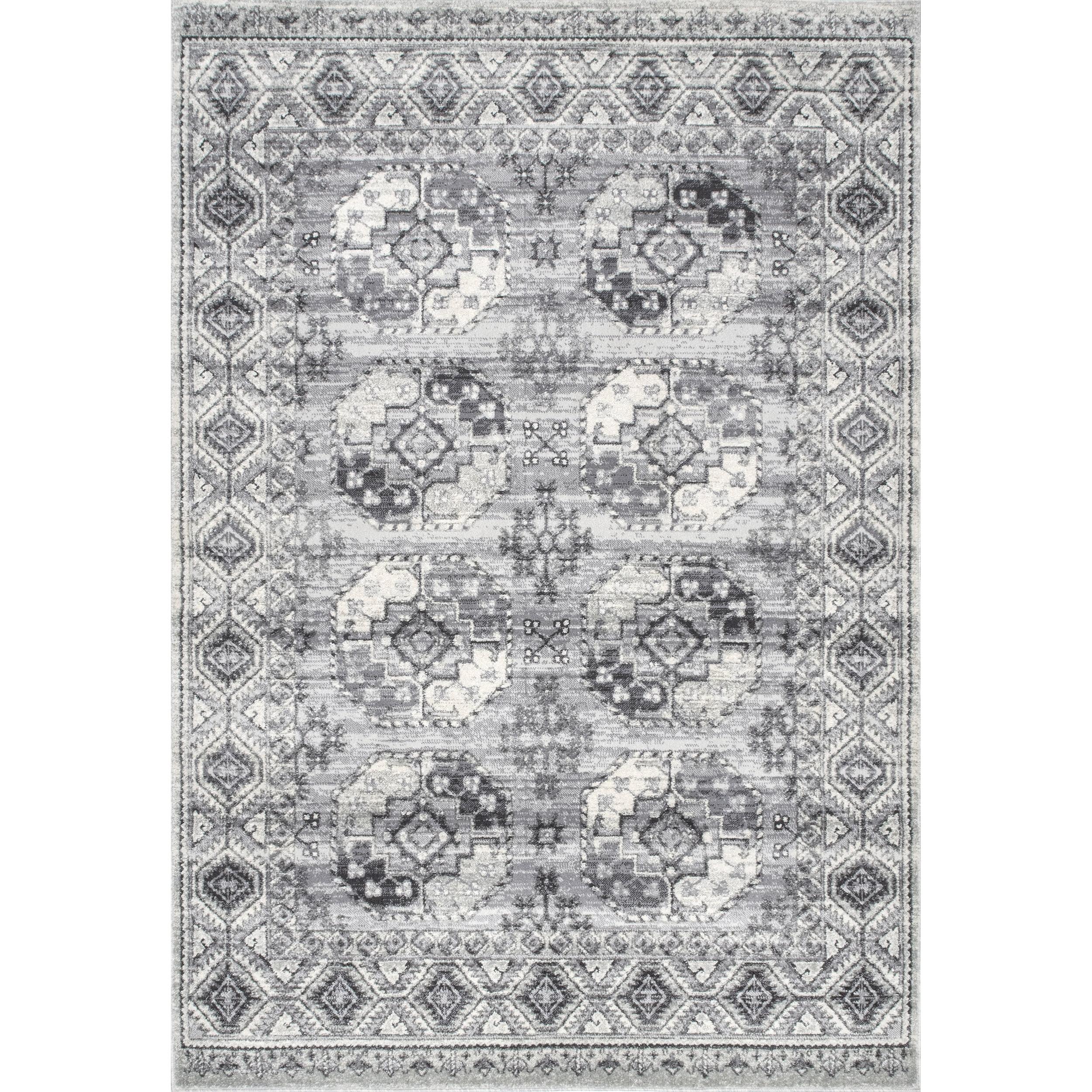 Vintage White and Gray Synthetic 8' x 10' Area Rug