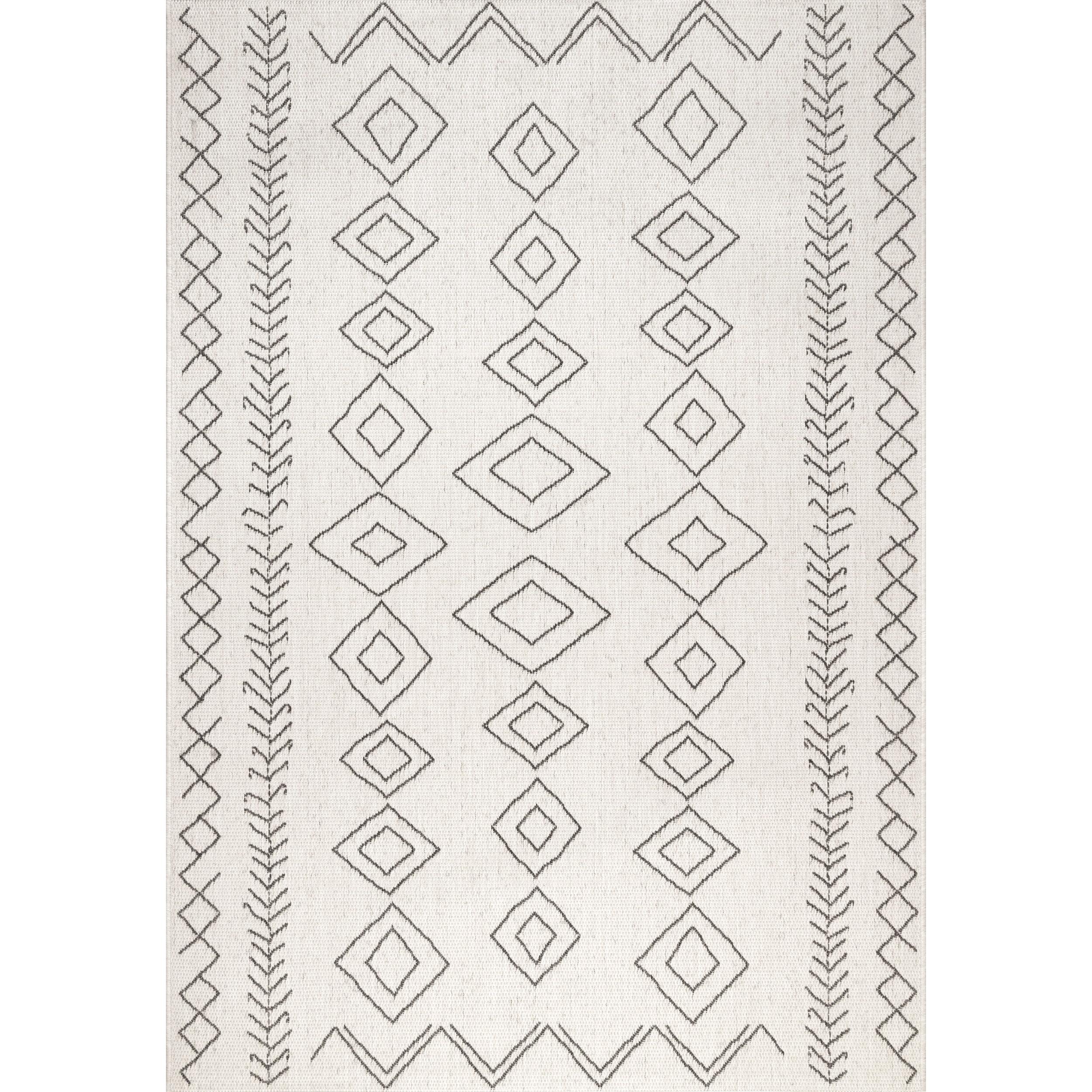 Modern Ivory Geometric 5'3" x 7'6" Synthetic Area Rug