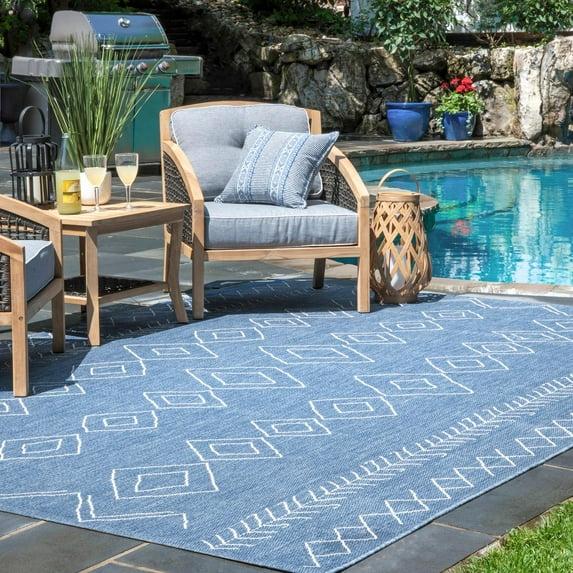 Nuloom Serna Diamond 6x9 Indoor/Outdoor Area Rug for Living Room Patio Deck Front Porch Kitchen, Blue/Ivory