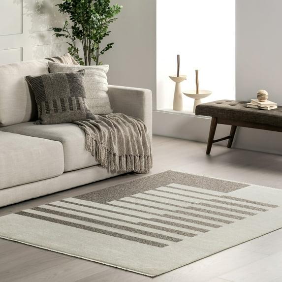 Highland Dunes Striped Cotton/Wool Beige Area Rug