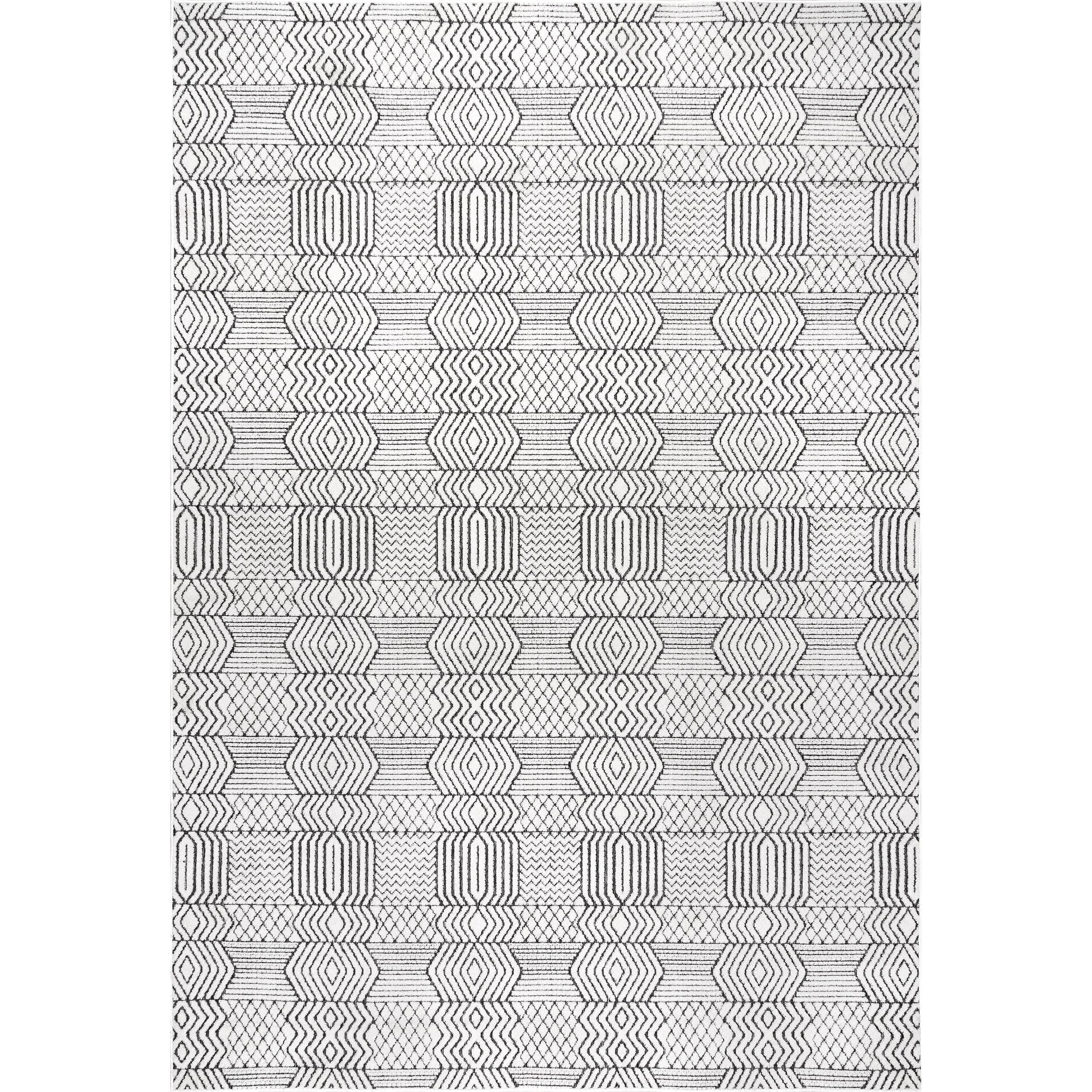 Reversible Geometric Gray Synthetic 4' x 6' Easy-Care Area Rug