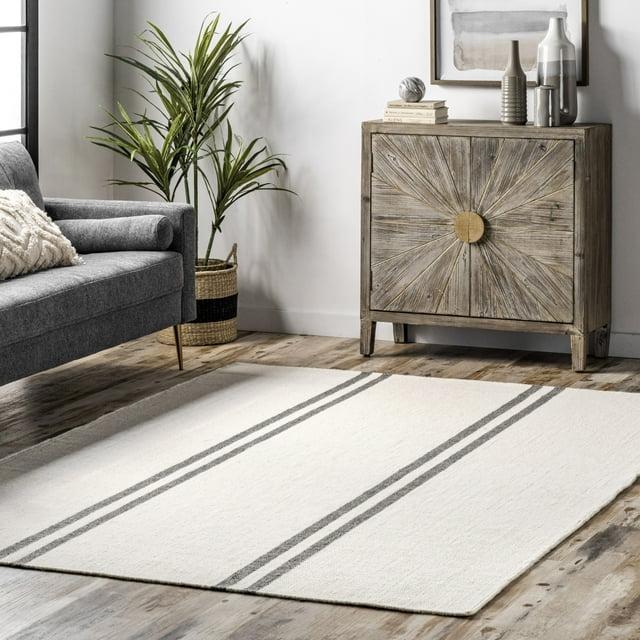 Rugs USA Elowen Double Striped Wool Area Rug, 8' 6" x 11' 6", Elowen Ivory