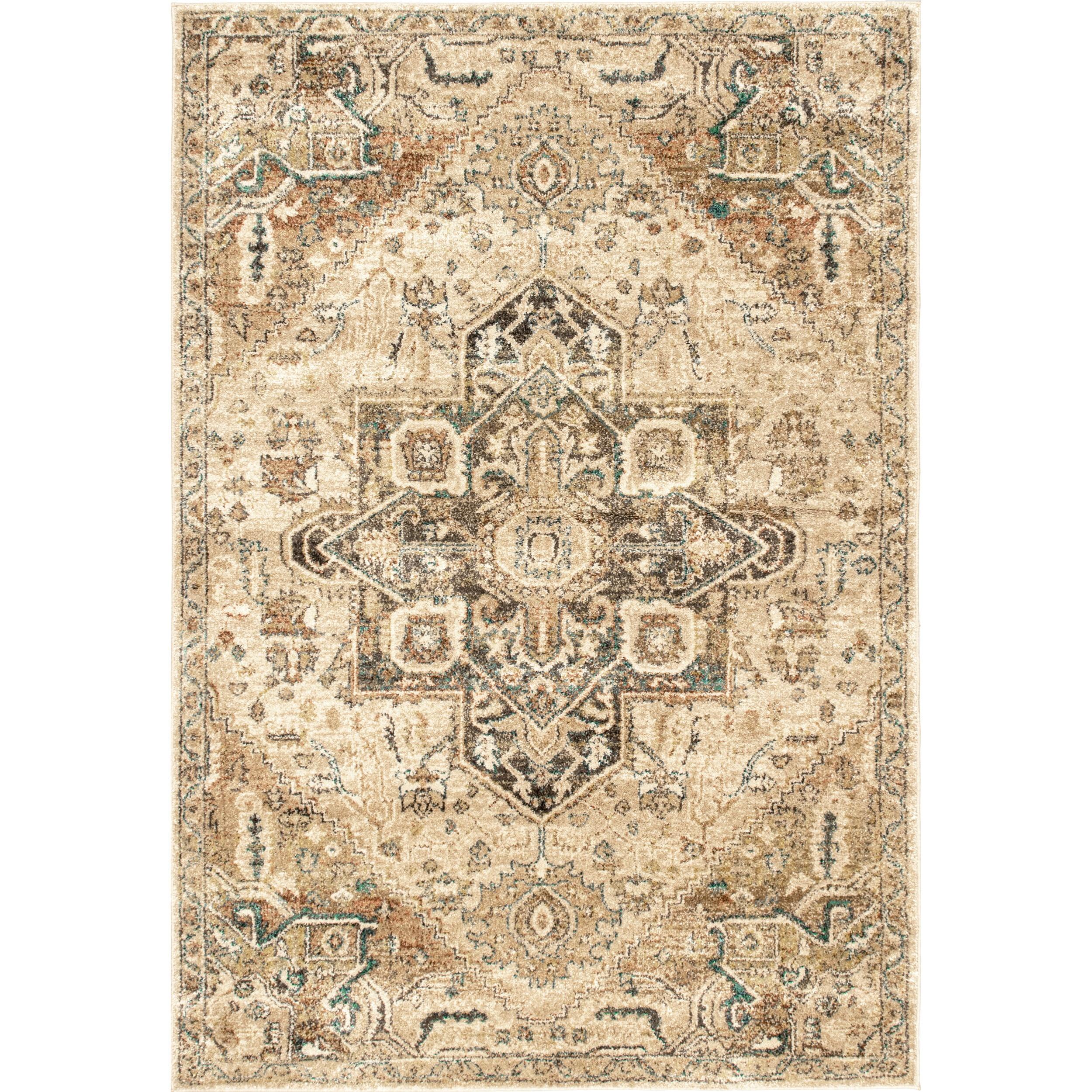 Elegant Tan Medallion 80'' Synthetic Easy-Care Area Rug