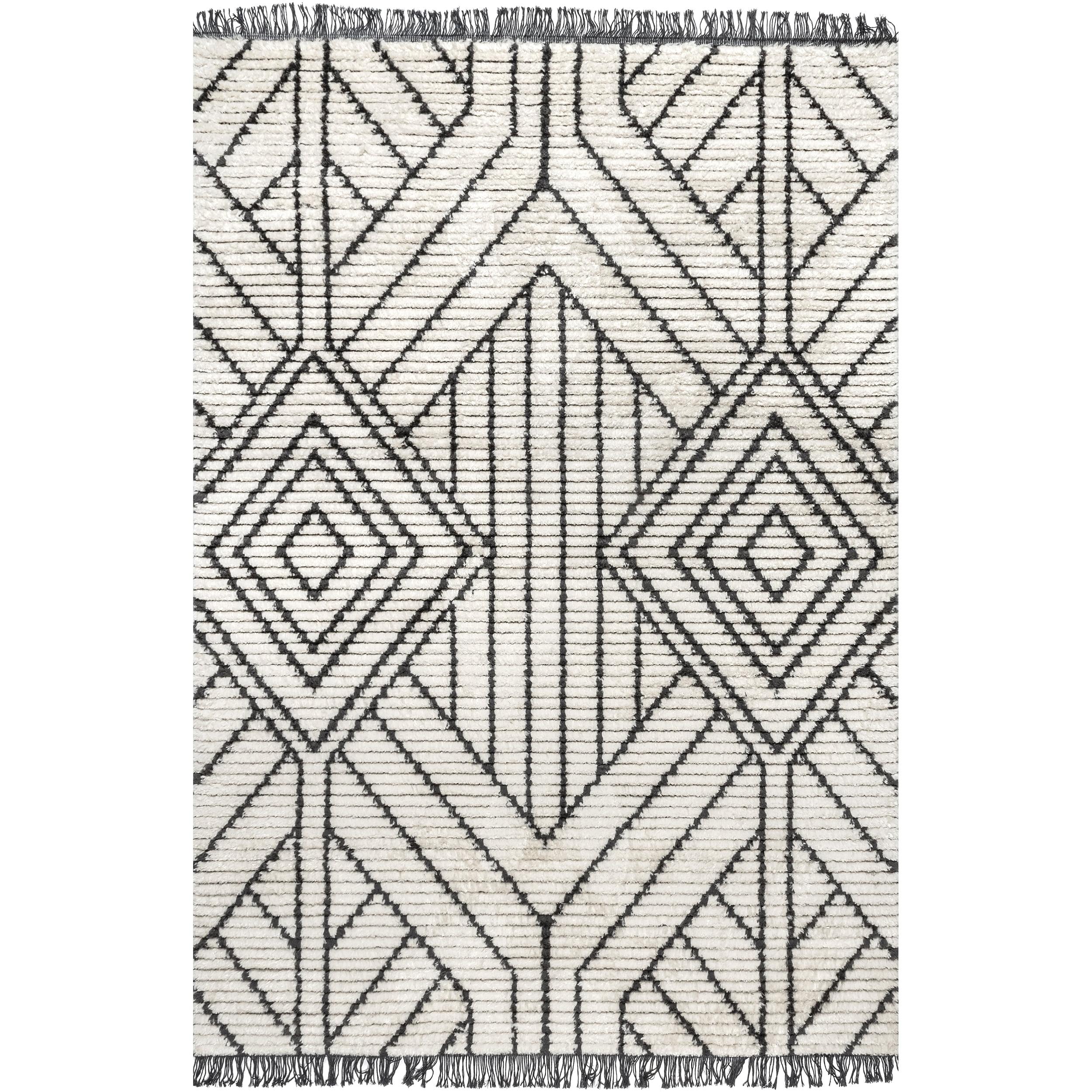 Silky Soft Beige Synthetic Shag Area Rug, 5'3" x 7'6"