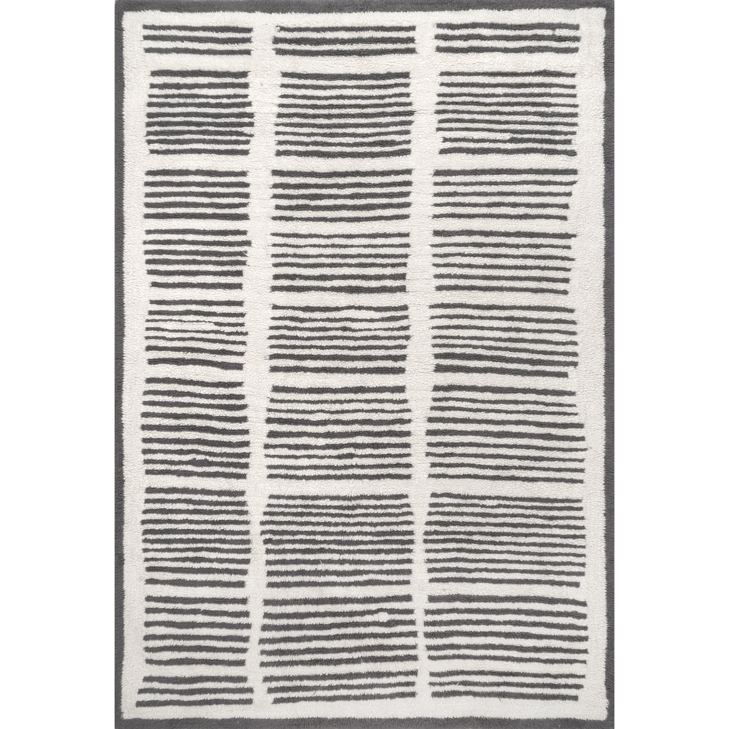 Ivory and Gray Wool Striped Washable Area Rug, 3' x 5'