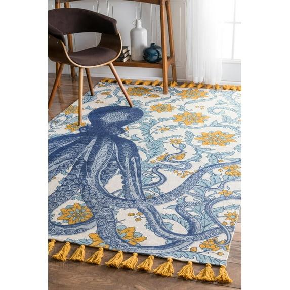 Thomas Paul Thomas Paul Octopus Tasseled Blue/Yellow Area Rug