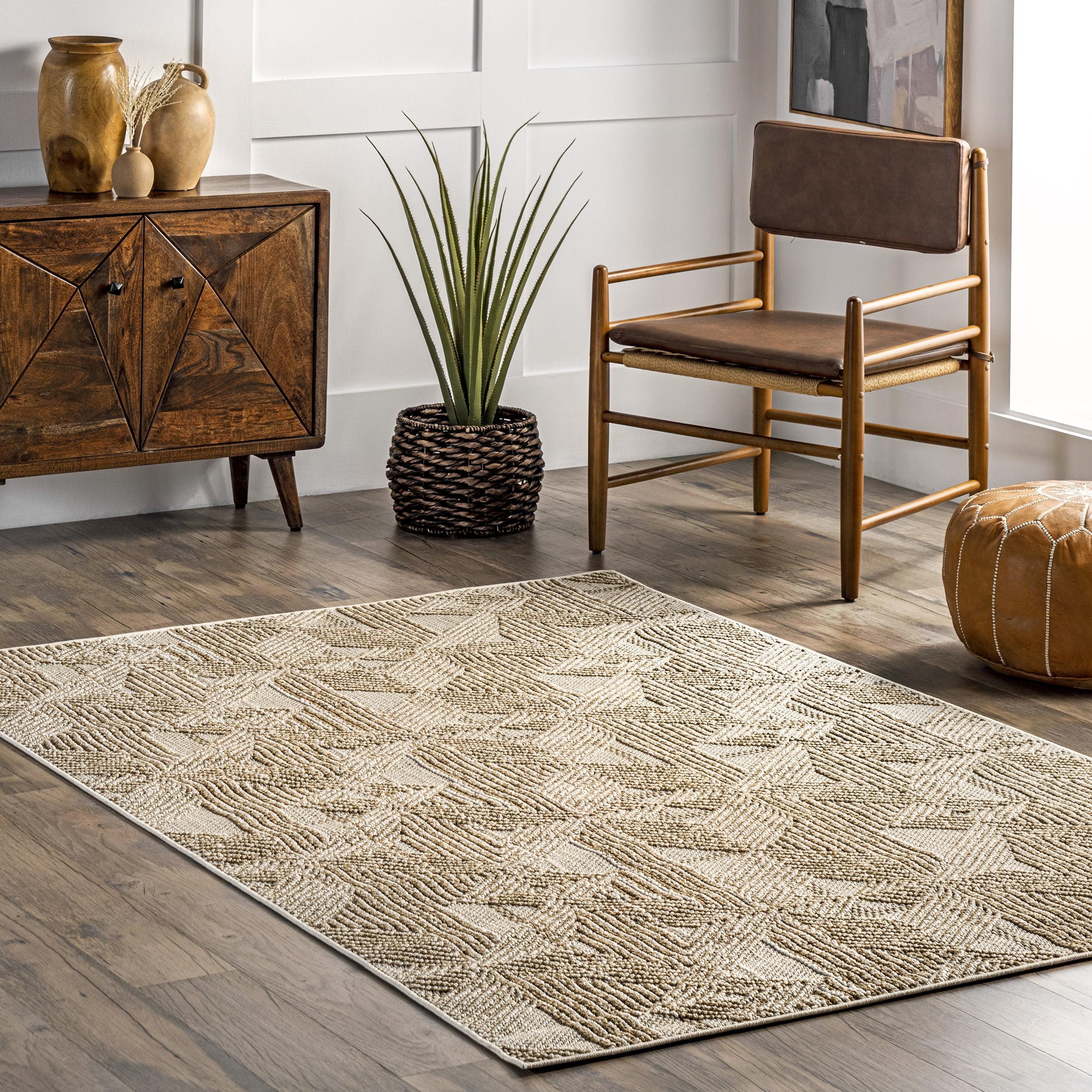 Luxe Diamond Weave Beige Synthetic Area Rug, 5'3" x 7'6"