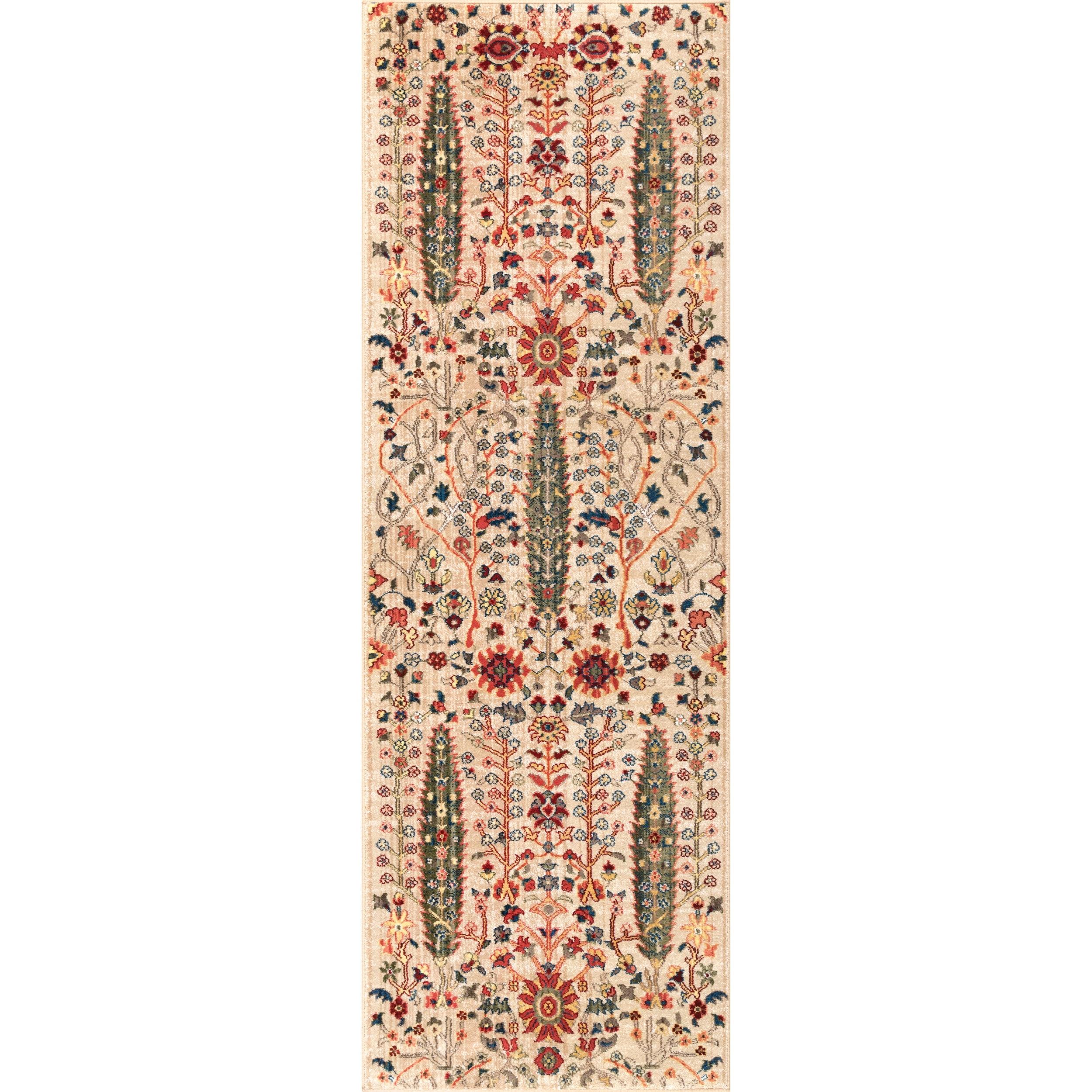 Olive Synthetic Oriental Fringe Runner Rug, 2' 6" x 6'