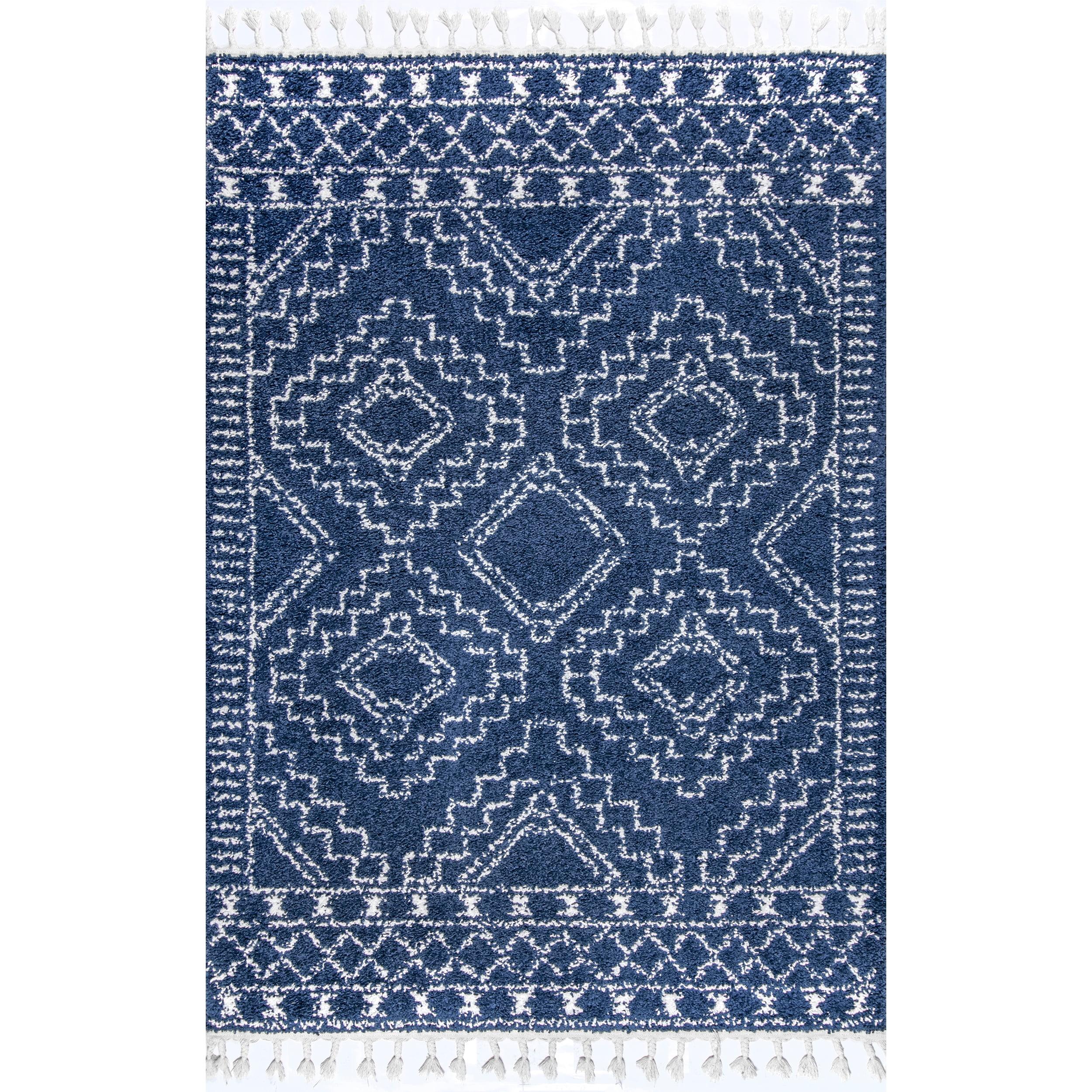 Braided Edge Moroccan Shag Accent Rug 2' x 3', Easy Care Blue