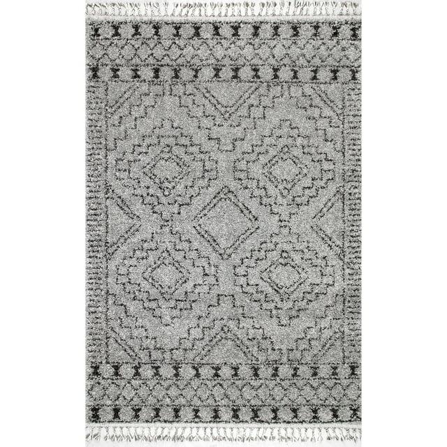 nuLOOM Vasiliki Moroccan Shag Tasseled Area Rug, 7' 10" x 10', Gray