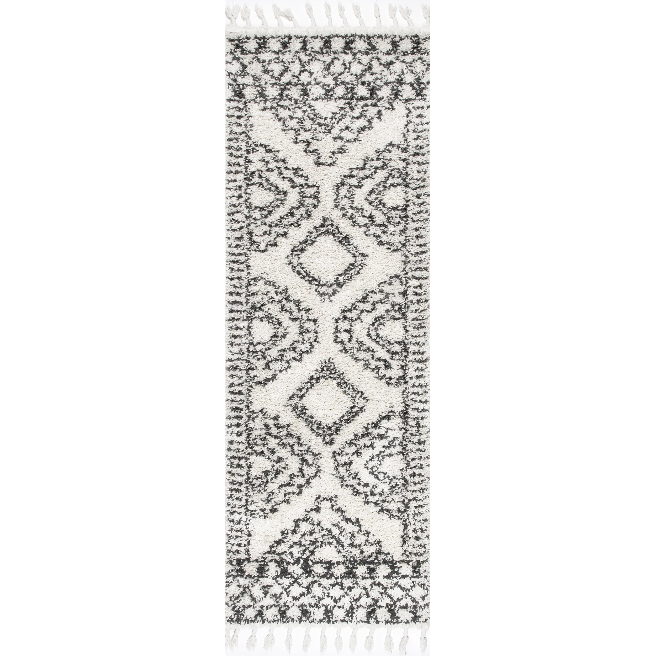 Vasiliki Moroccan Shag Tasseled Runner Rug, 2' 8" x 8', Off-White