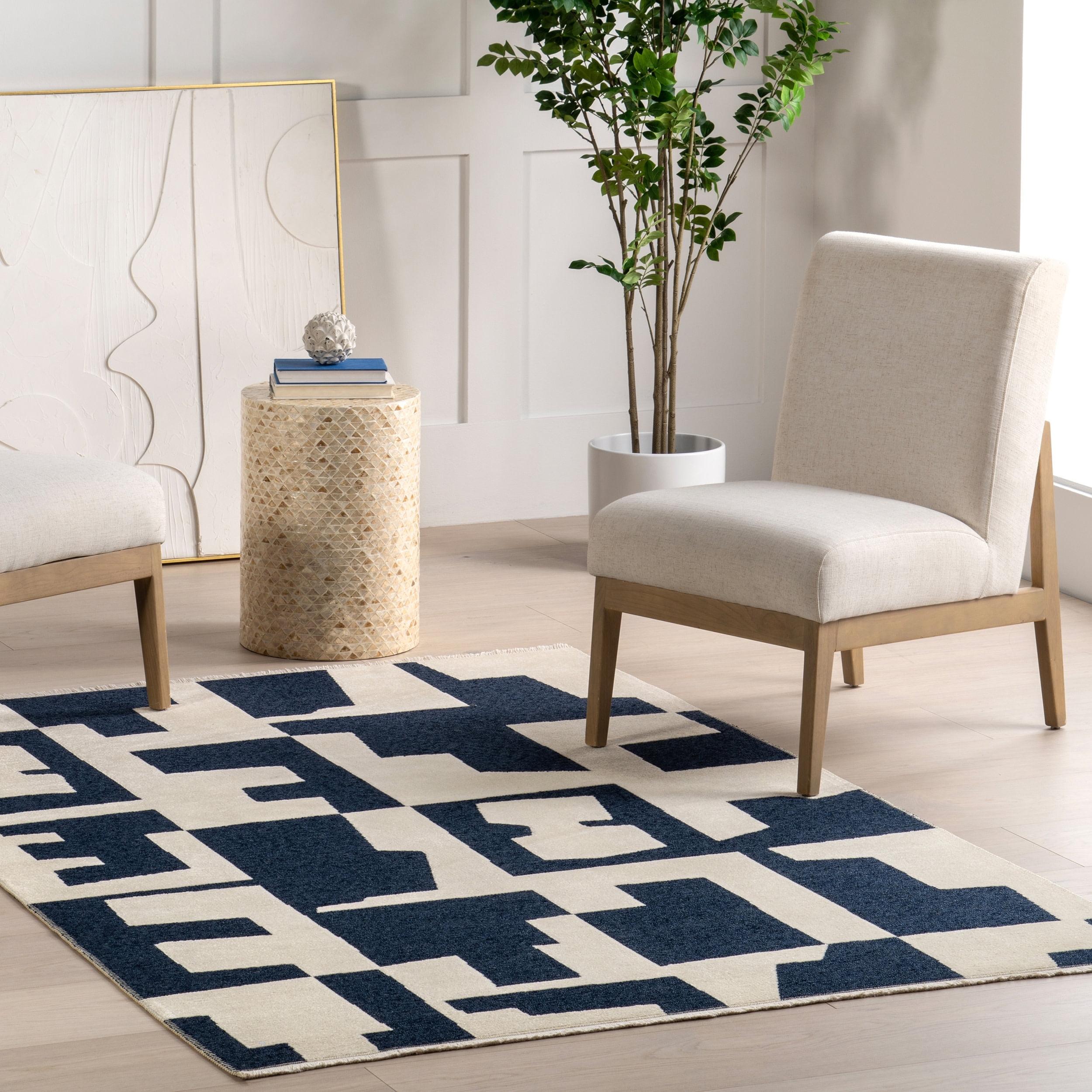 Nuloom Viktoria Modern Abstract Reversible Machine Washable Indoor Area Rug, 6' 7" x 9', Navy