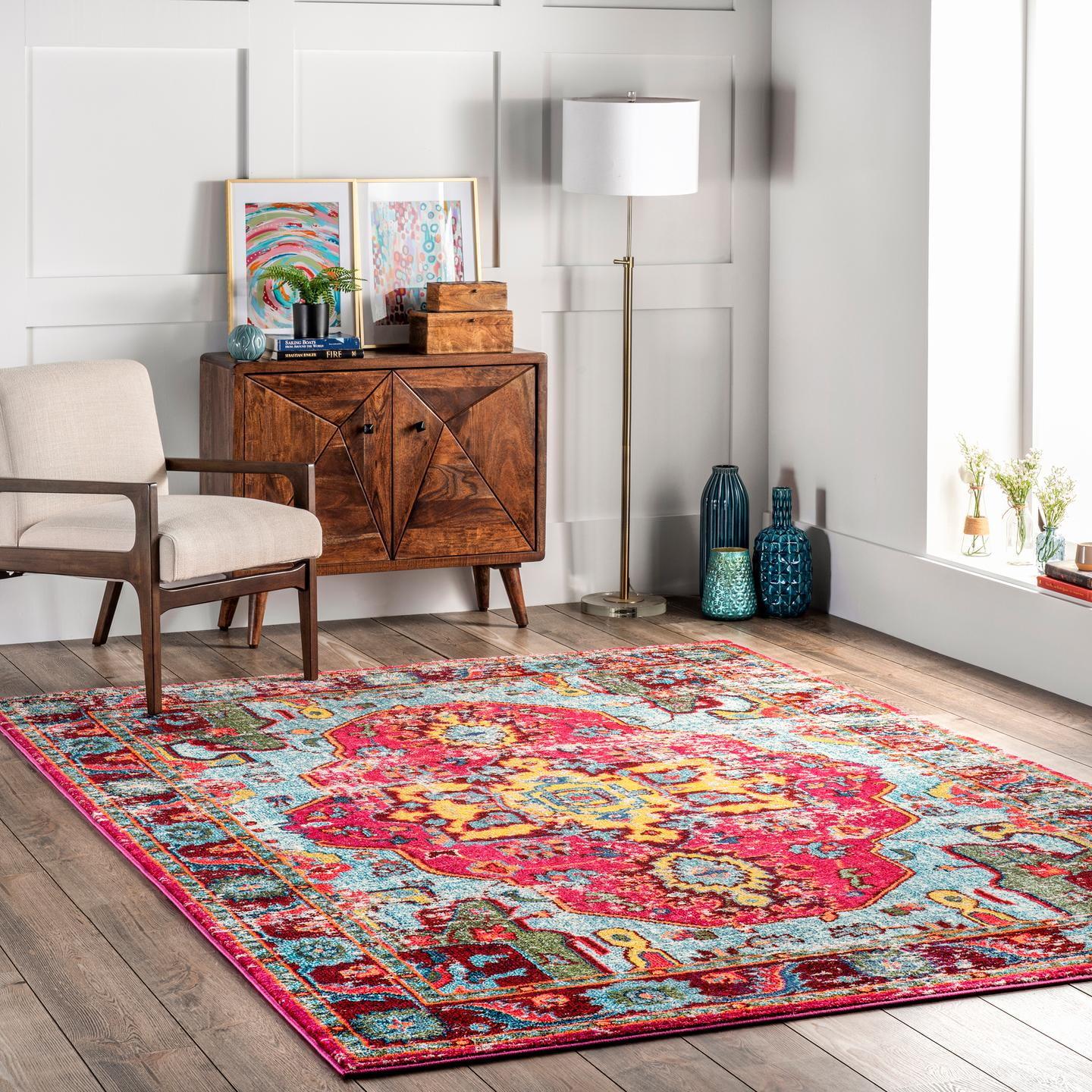 Reversible Medallion Synthetic Area Rug - Stain-resistant and Easy Care