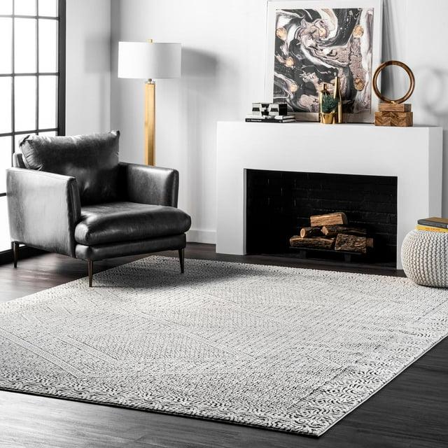 Nuloom Exie Medallion 8x10 Indoor Area Rug for Living Room Bedroom Dining Room Kitchen, Grey/Ivory