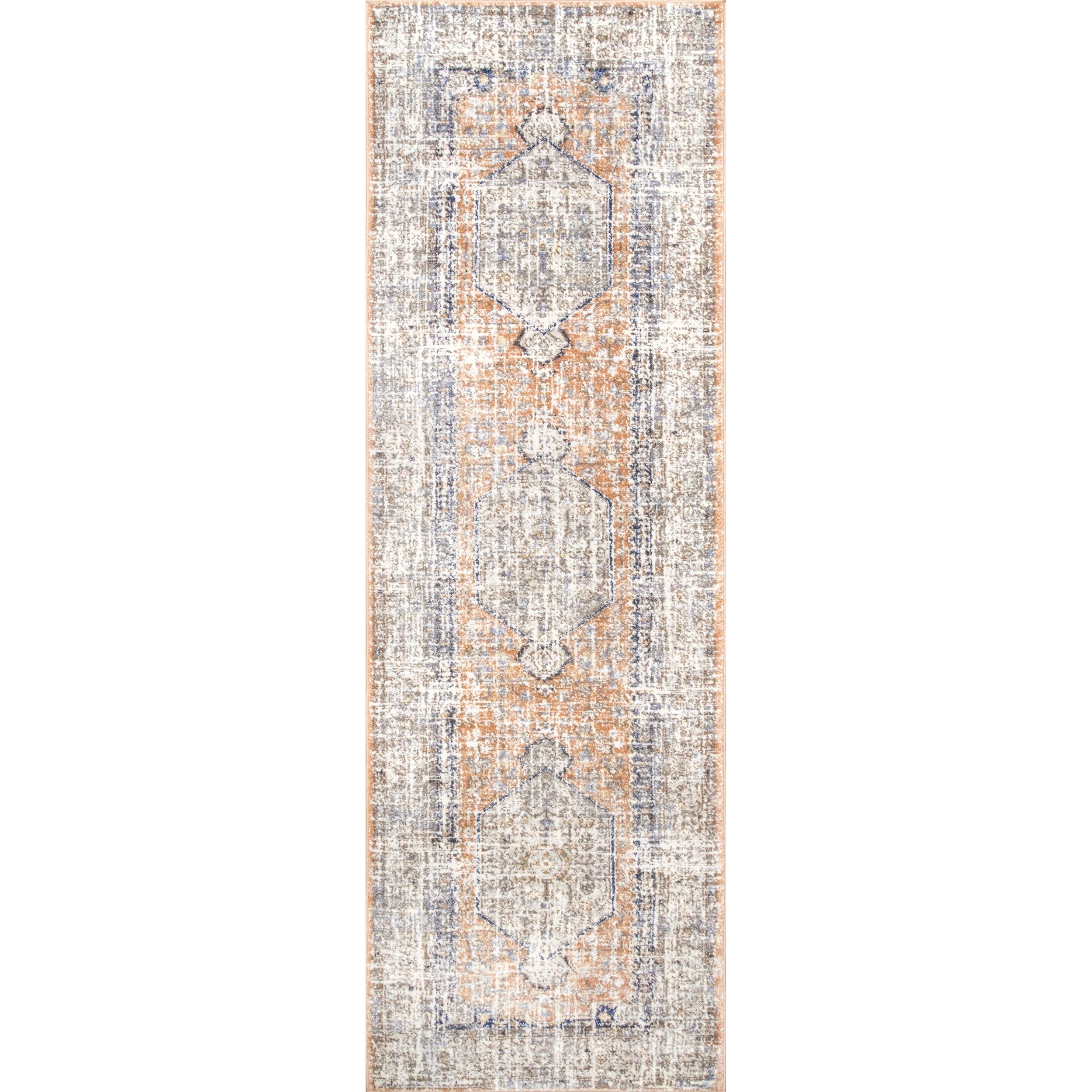 Nuloom Jacquie Medallion 2x12 Runner Indoor Area Rug for Living Room Bedroom Dining Room Entryway Hallway Kitchen, Peach/Beige