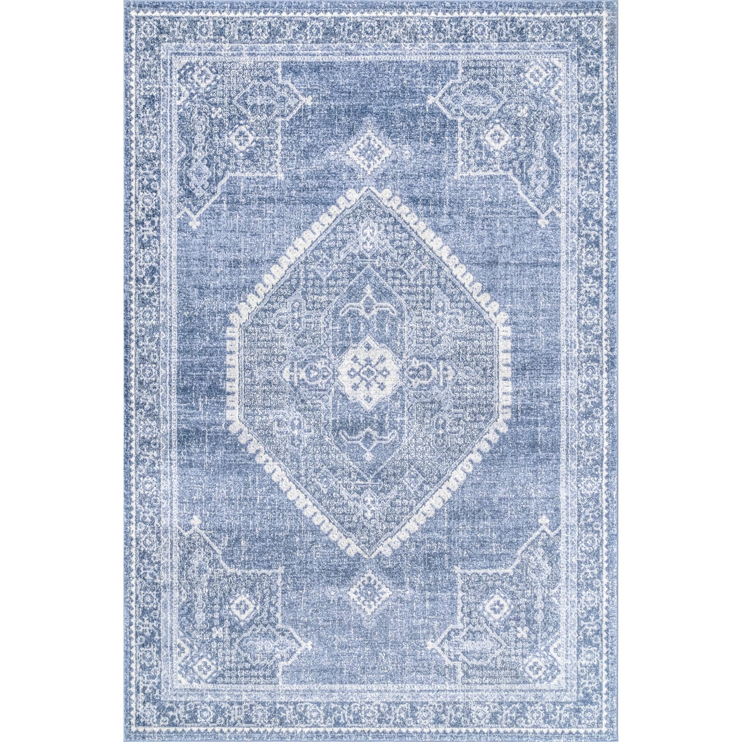 Nuloom Isla Medallion 4x6 Indoor Area Rug for Living Room Bedroom Dining Room Kitchen, Blue/Ivory