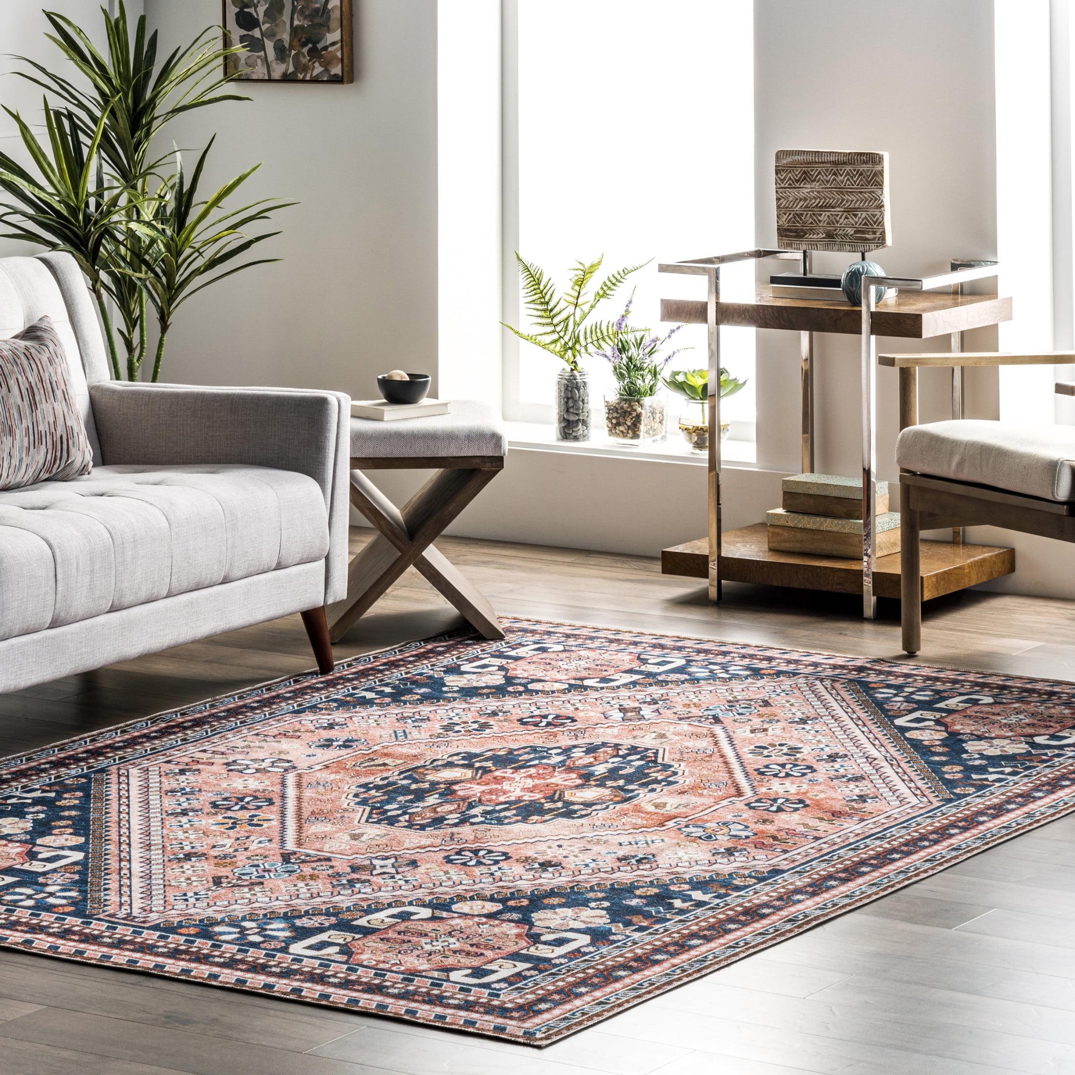 Nuloom Nevaeh Pet Friendly Machine Washable Bohemian Medallion Area Rug, 6' x 9', Dark Blue