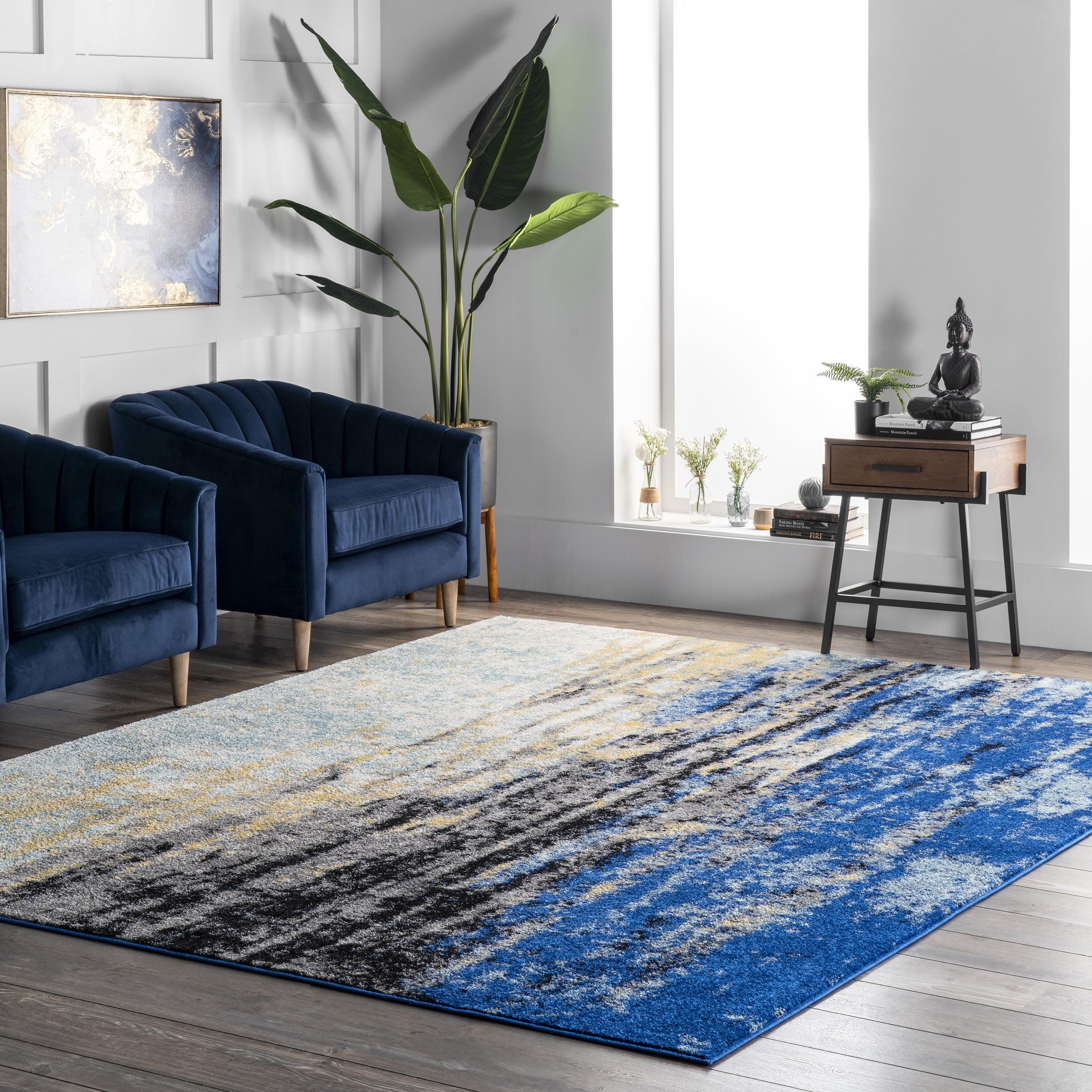 Easy-Care Green Synthetic 52" Non-Slip Washable Rug