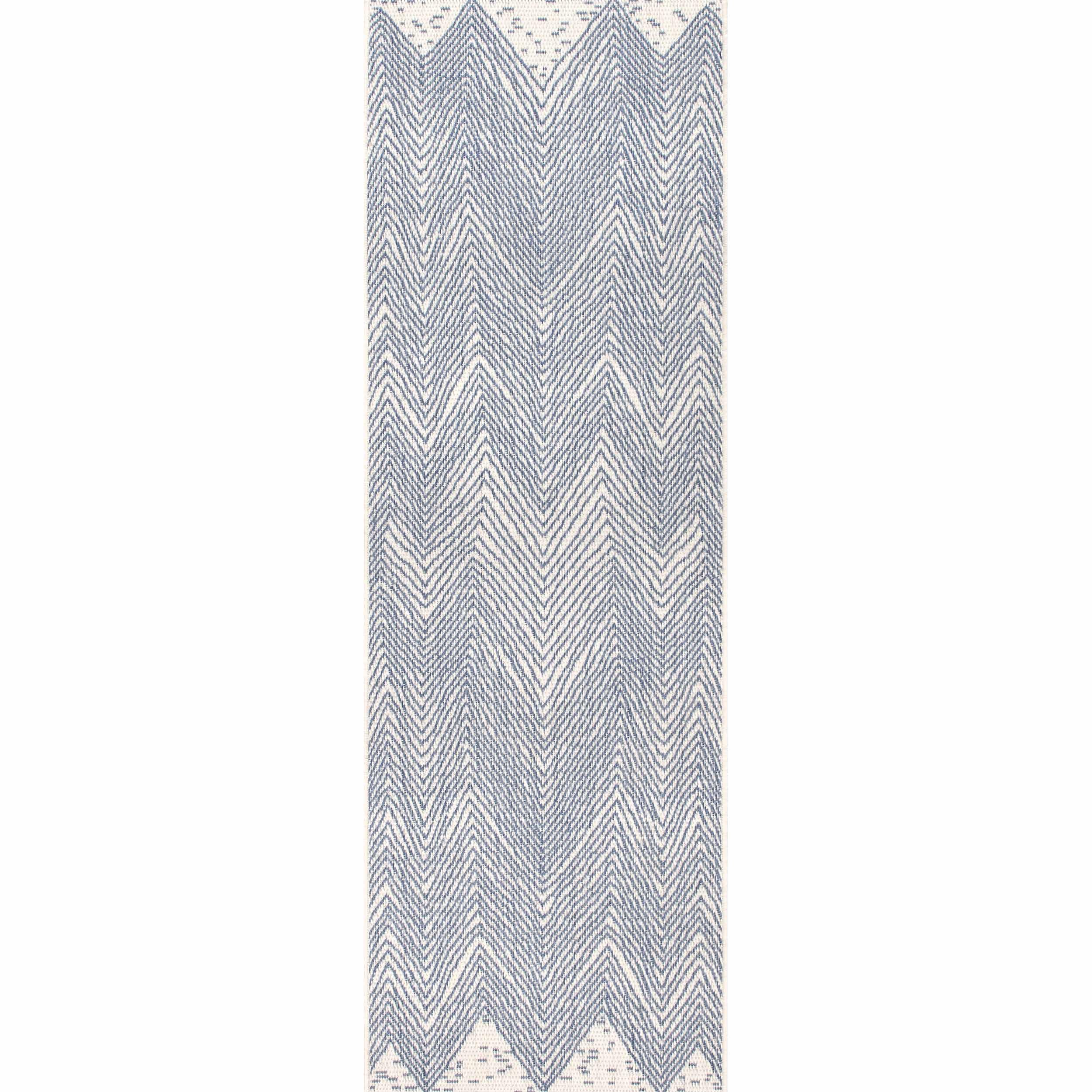 Coastal Breeze Blue Chevron 29'' Synthetic Runner Rug