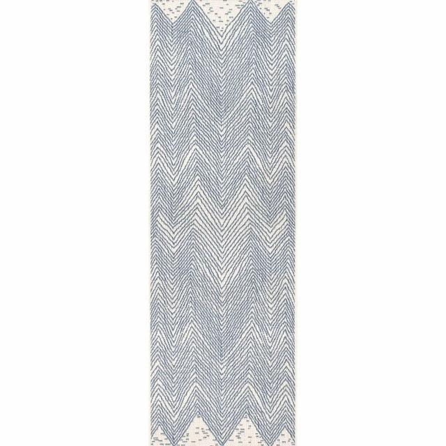Dunham Abstract Indoor/Outdoor Area Rug for Living Room Patio Deck Front Porch Kitchen, Blue/Ivory