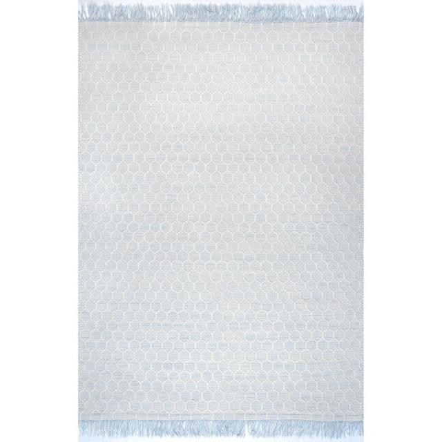 Nuloom Wylie Geometric 3x5 Wool Accent Indoor Area Rug for Living Room Bedroom Dining Room Entryway Kitchen, Baby Blue/Ivory