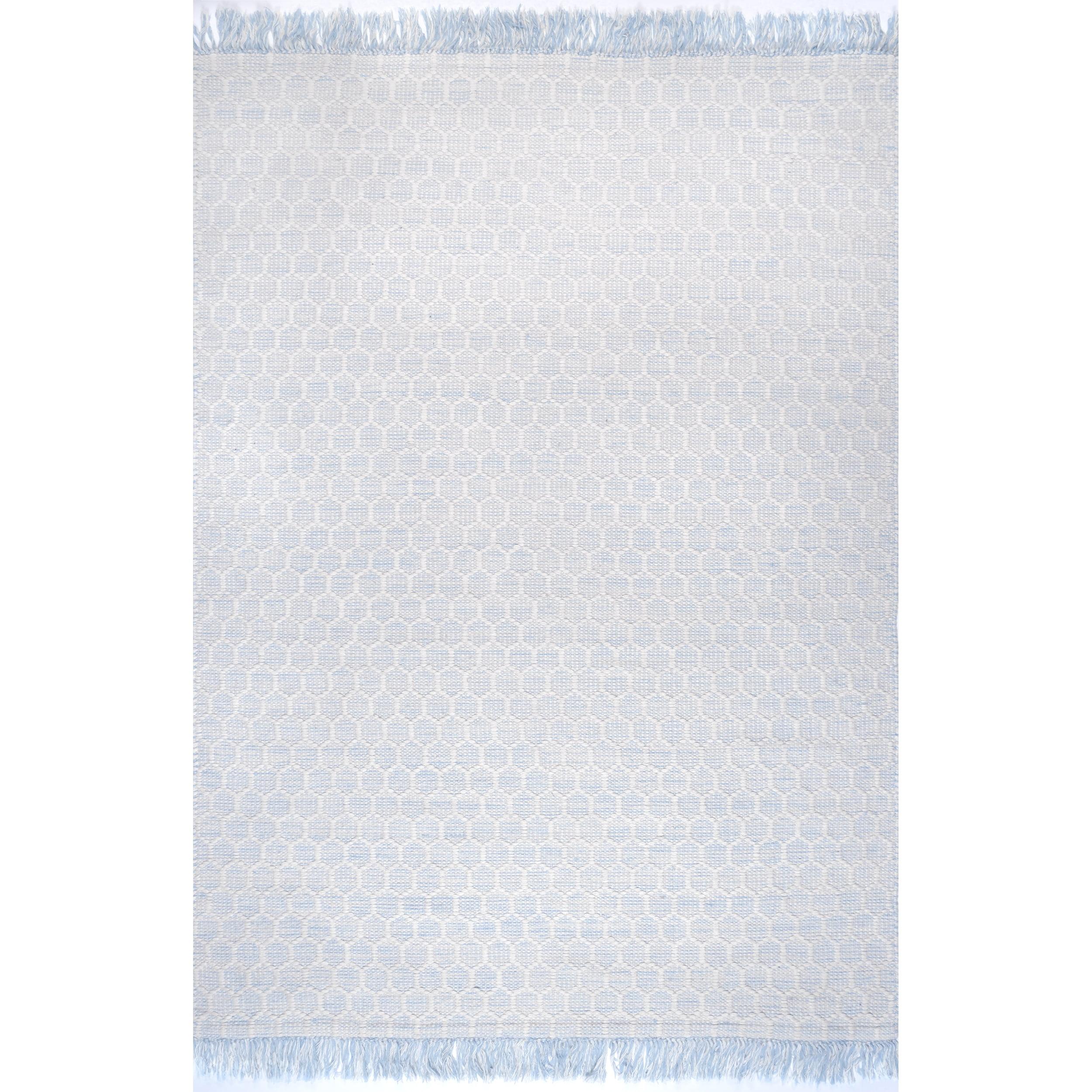 Handmade Honeycomb Geometric Wool-Cotton Rug in Baby Blue, 3' x 5'