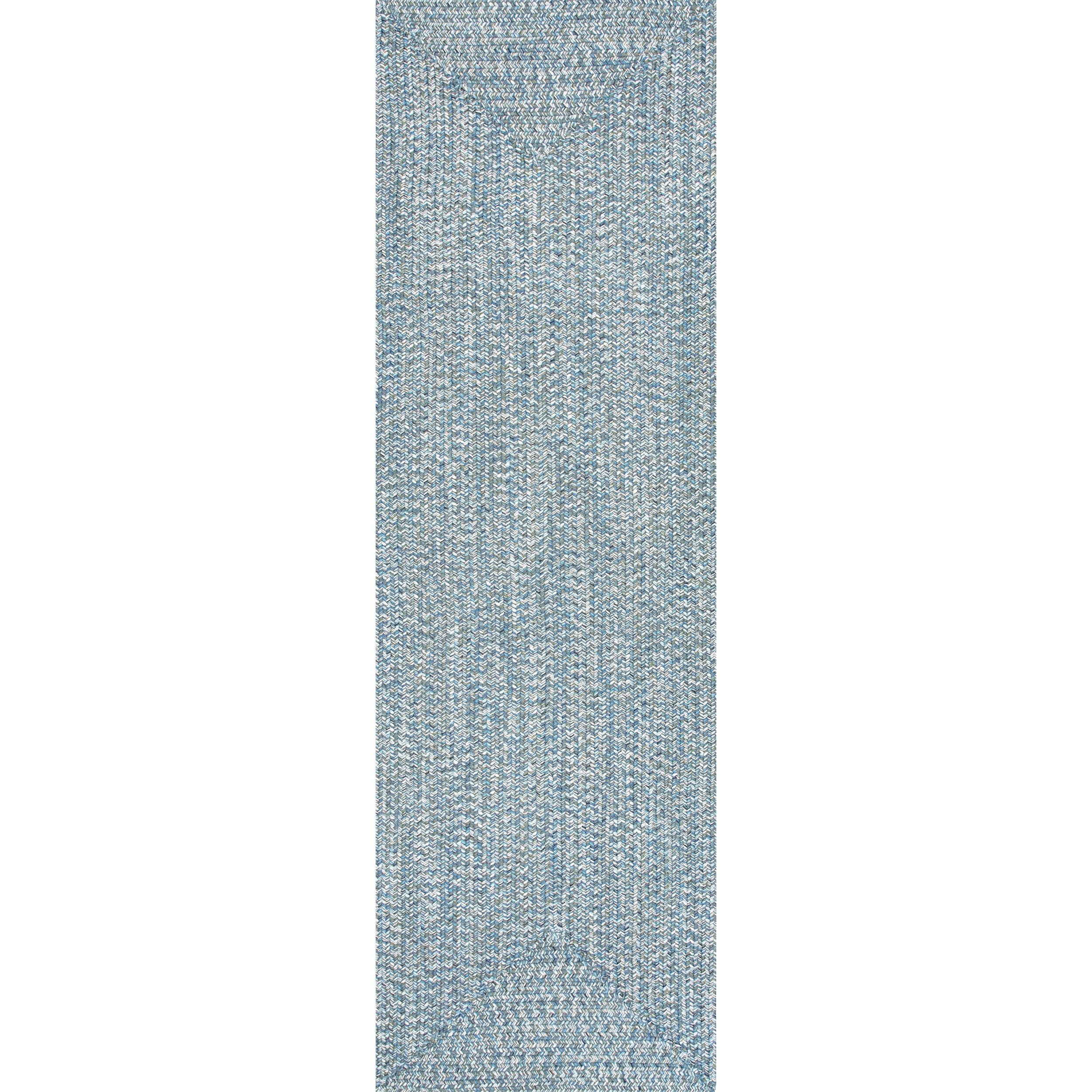 Aqua Braided Synthetic Indoor/Outdoor Easy-Care Runner Rug, 2'6"x8'