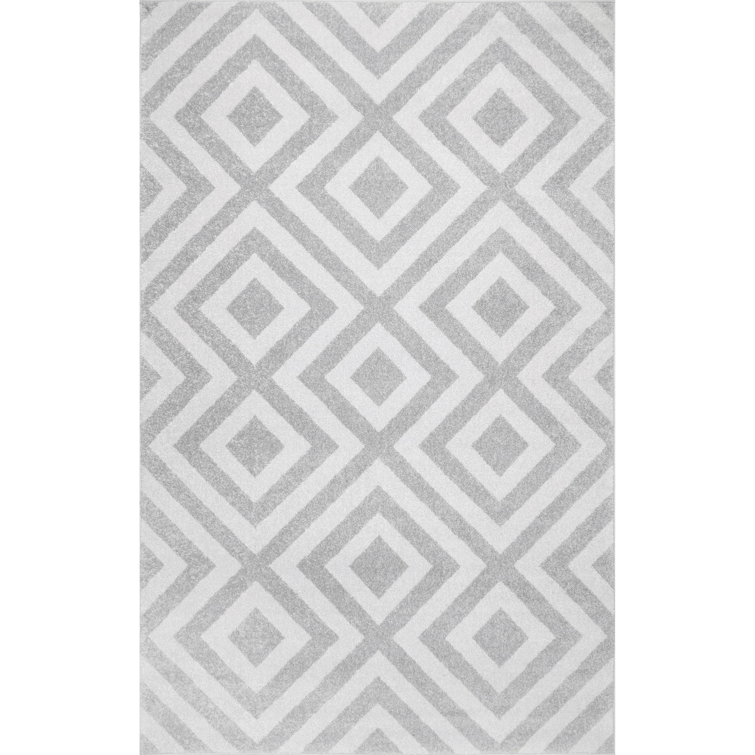 Reversible Geometric Light Gray Synthetic Rug, 3' x 5'