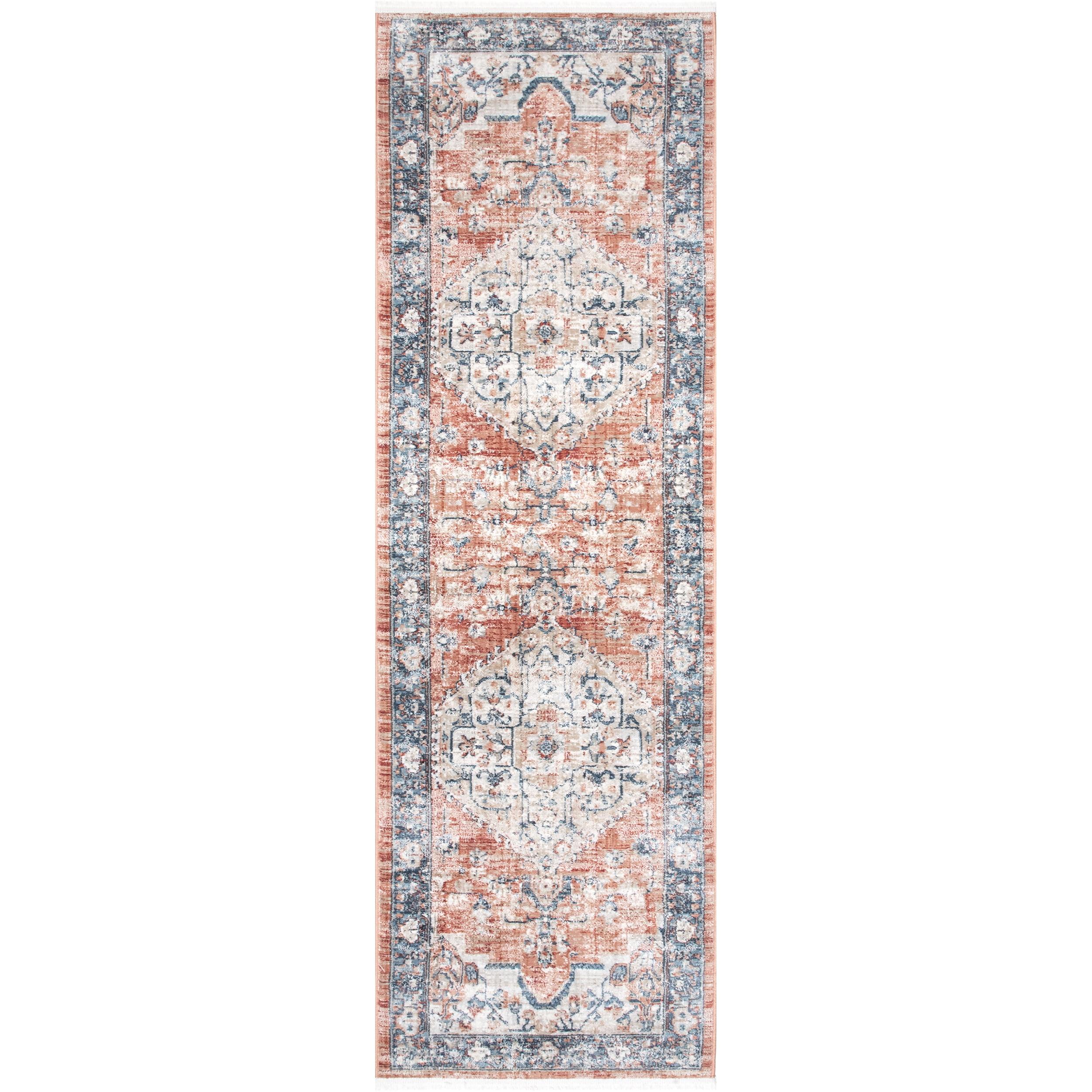 Nuloom Zara Medallion 2x6 Runner Indoor Area Rug for Living Room Bedroom Dining Room Entryway Hallway Kitchen, Rust/Blue