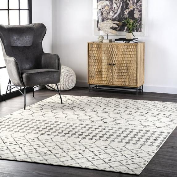 Nuloom 8x10 Zola Geometric Moroccan Indoor Area Rug, Grey, Faded Bohemian Design, Stain Resistant, BedroomLiving Room, Kitchen,