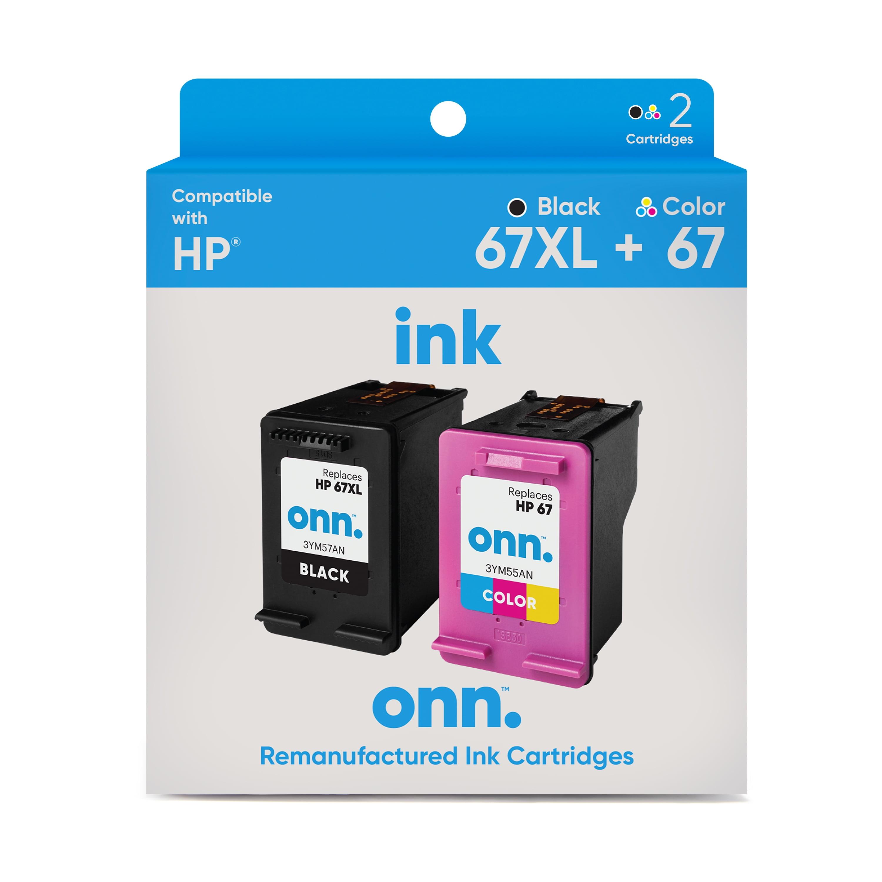 Remanufactured onn HP67XL Black 67 Tricolor 2-pack Printer Ink