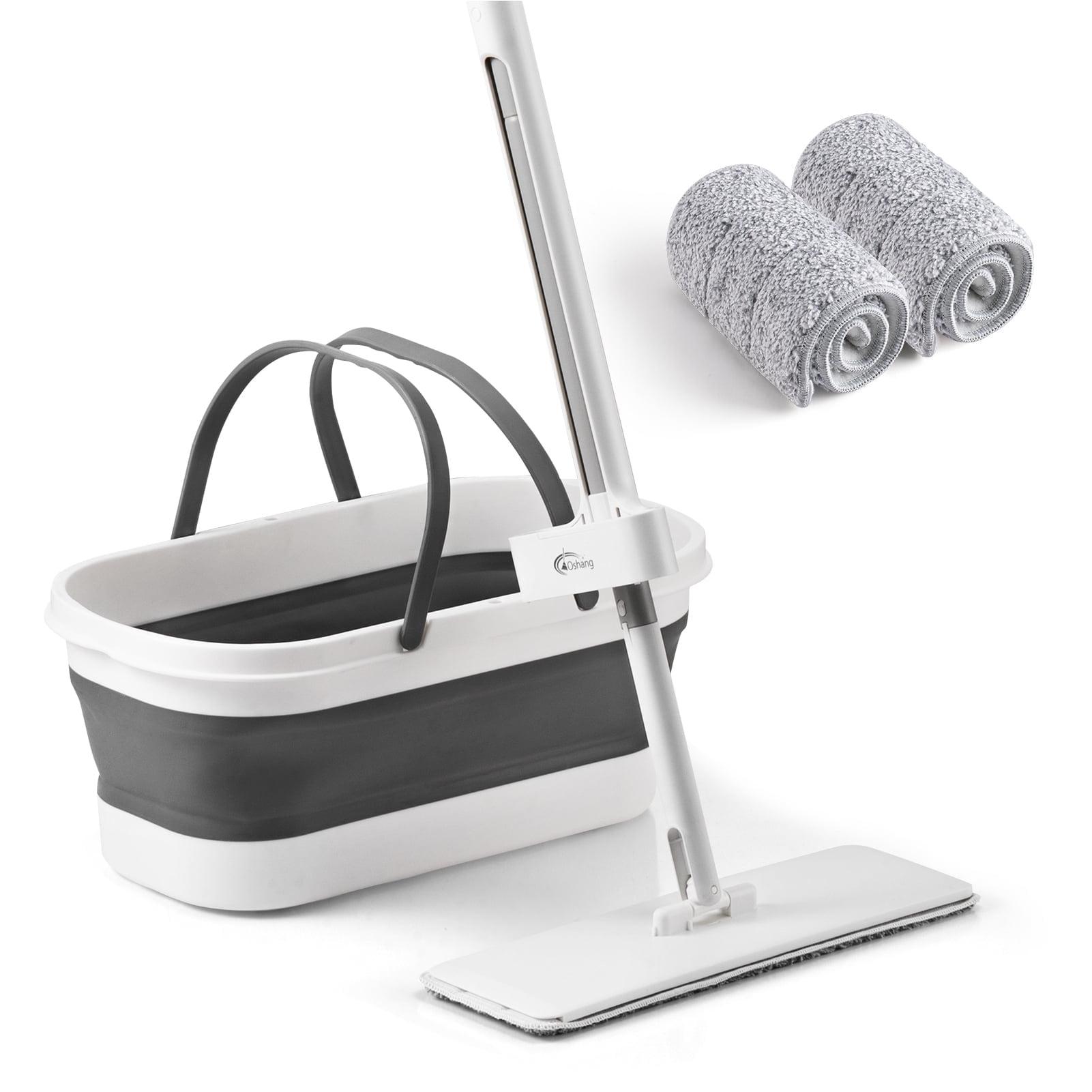 Gray and White Foldable Flat Mop with Microfiber Pads