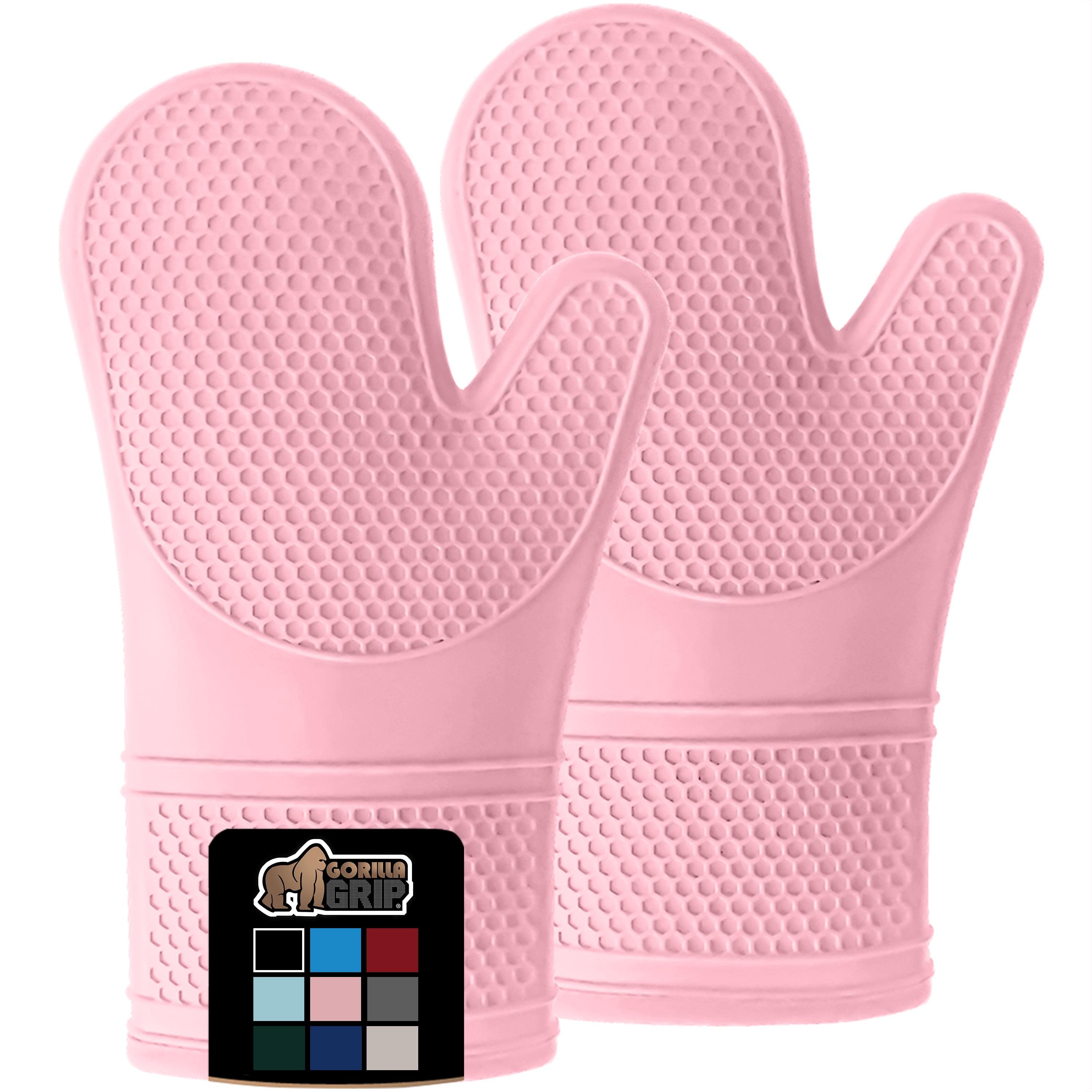 Pink 12.5" Silicone Heat-Resistant Oven Mitts with Cotton Lining