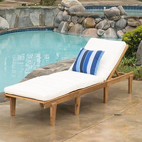 Ariana Acacia Wood Patio Chaise Lounge with Cushion -Teak Finish - Christopher Knight Home: Poolside Daybed, Adjustable Back