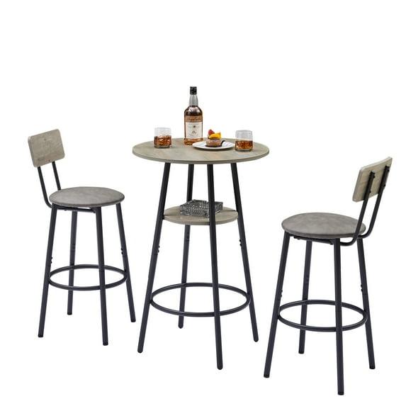 Kitchen Bar Table Set, 3-Piece Bar Table Set for Kitchen, Round Dining Room Set with 2 Upholstered Chairs, Gray Table and Chairs Dining Set for Pub Bistro Restaurant