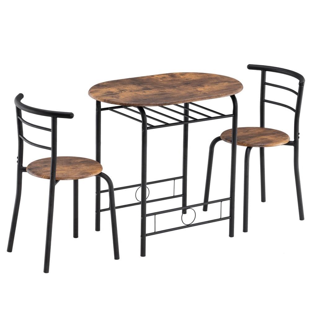 3 Piece Table and Chair Set for 2, Modern PVC Breakfast Table for Kitchen, Restaurant, Coffee Shop, Small Space, Fire Wood