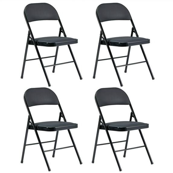 4 Pack Folding Chairs with Leather Padded Cushion Seats & Durable Metal Frame, Comfortable, Foldable, Portable, Commercial Event Seat, Indoor Outdoor for Parties, Home, Office, Black