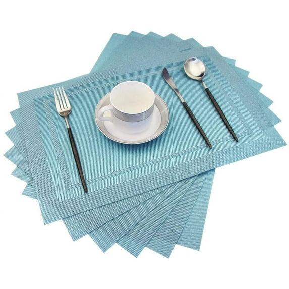 pigchcy Placemats, Heat Insulation Non Slip Plastic Placemats, Washable Easy to Clean Woven Vinyl Kitchen Stain Resistant Placemats for Dining Table Set of 6 (Sky Blue)