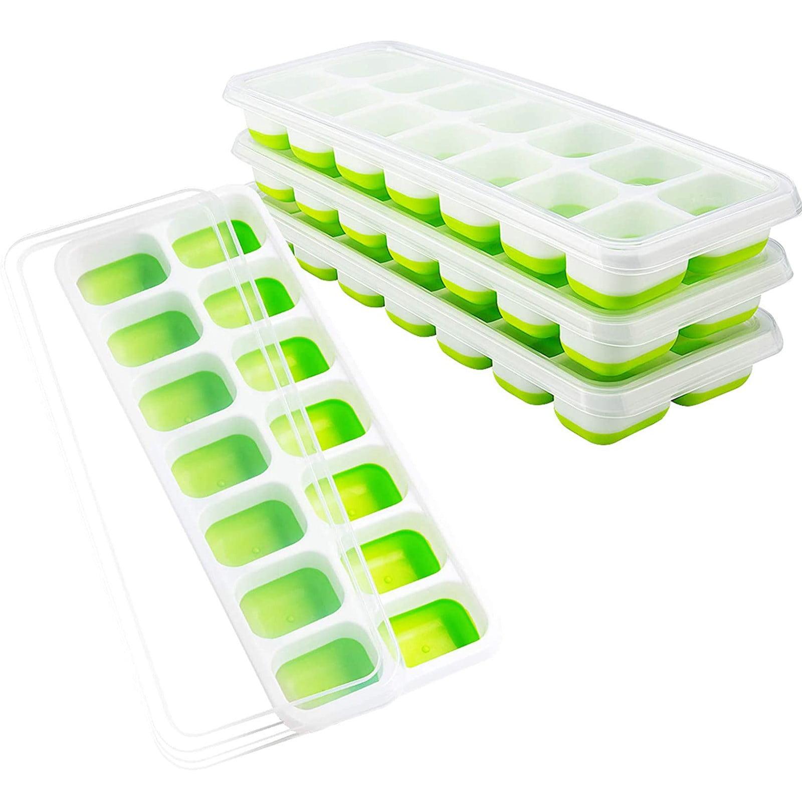 SDJMa Ice Cube Trays 4 Pack, Easy-Release Silicone Bottom 14-Ice Cube Maker with Spill-Resistant Removable Lid, BPA Free, for Cocktail, Freezer, Stackable Ice Trays with Covers