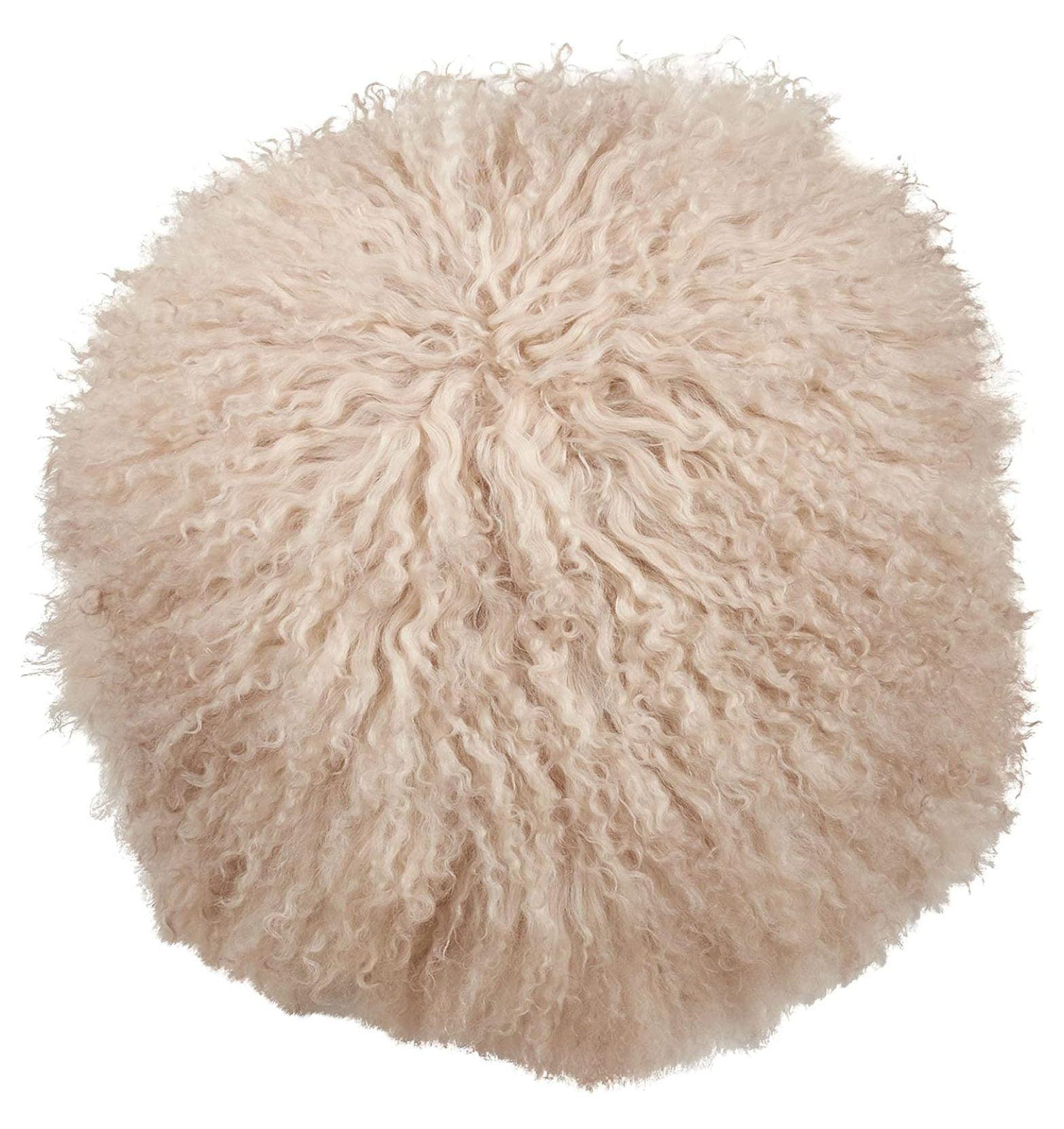 Oyster Round Mongolian Lamb Fur Throw Pillow 13"